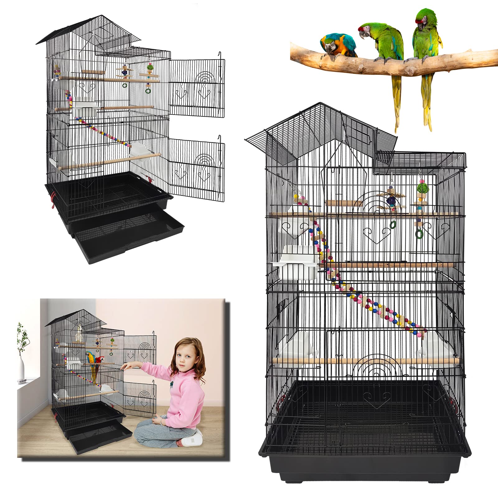 LZQ Vogelhaus Vogelkäfig Vogelvoliere Papageienkäfig Metall Käfig für Papageien Tauben Vogel Haustier (mit Spielzeug)