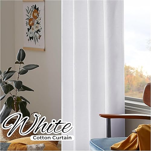 Miniatura 3 de HOMIDATE Juego de cortinas de algodón blanco de 2 a 50 x 63 pulgadas de largo, cortinas texturizadas para dormitorio, sala de estar, cocina, paneles