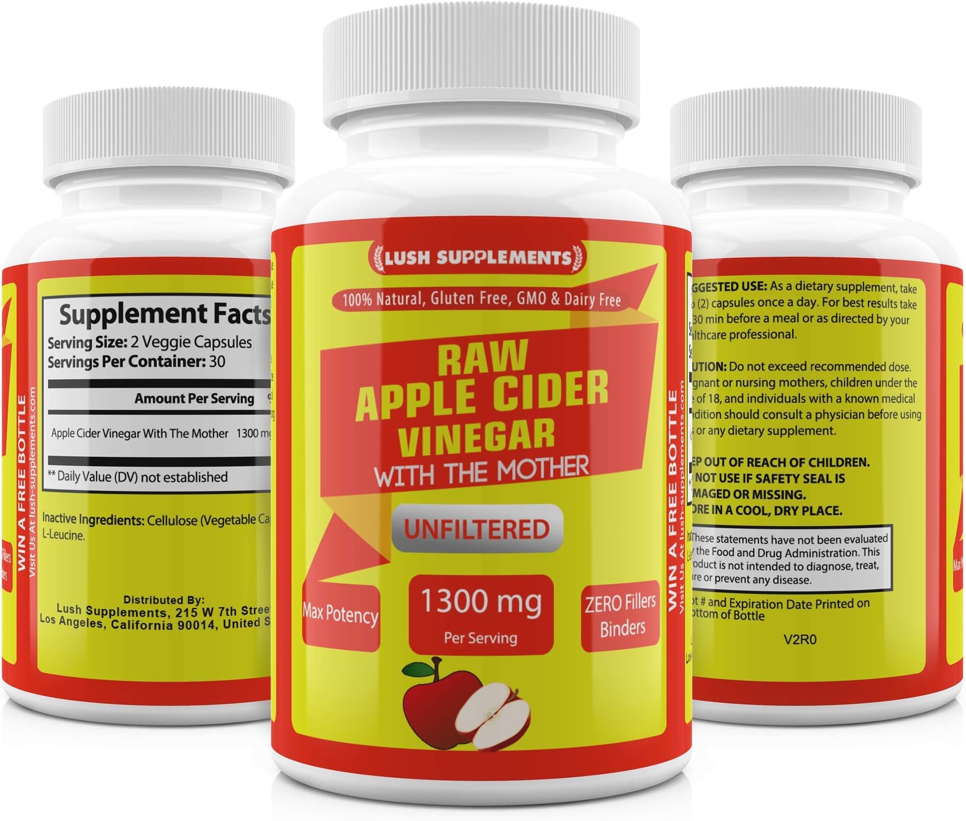 Apple Cider Vinegar Capsules with The Mother 1300mg - Raw Organic Apple Cider Vinegar Pills Tablets - Natural Cleanse Detox Aid for Indigestion Bloating Immune System - ACV Diet Supplement