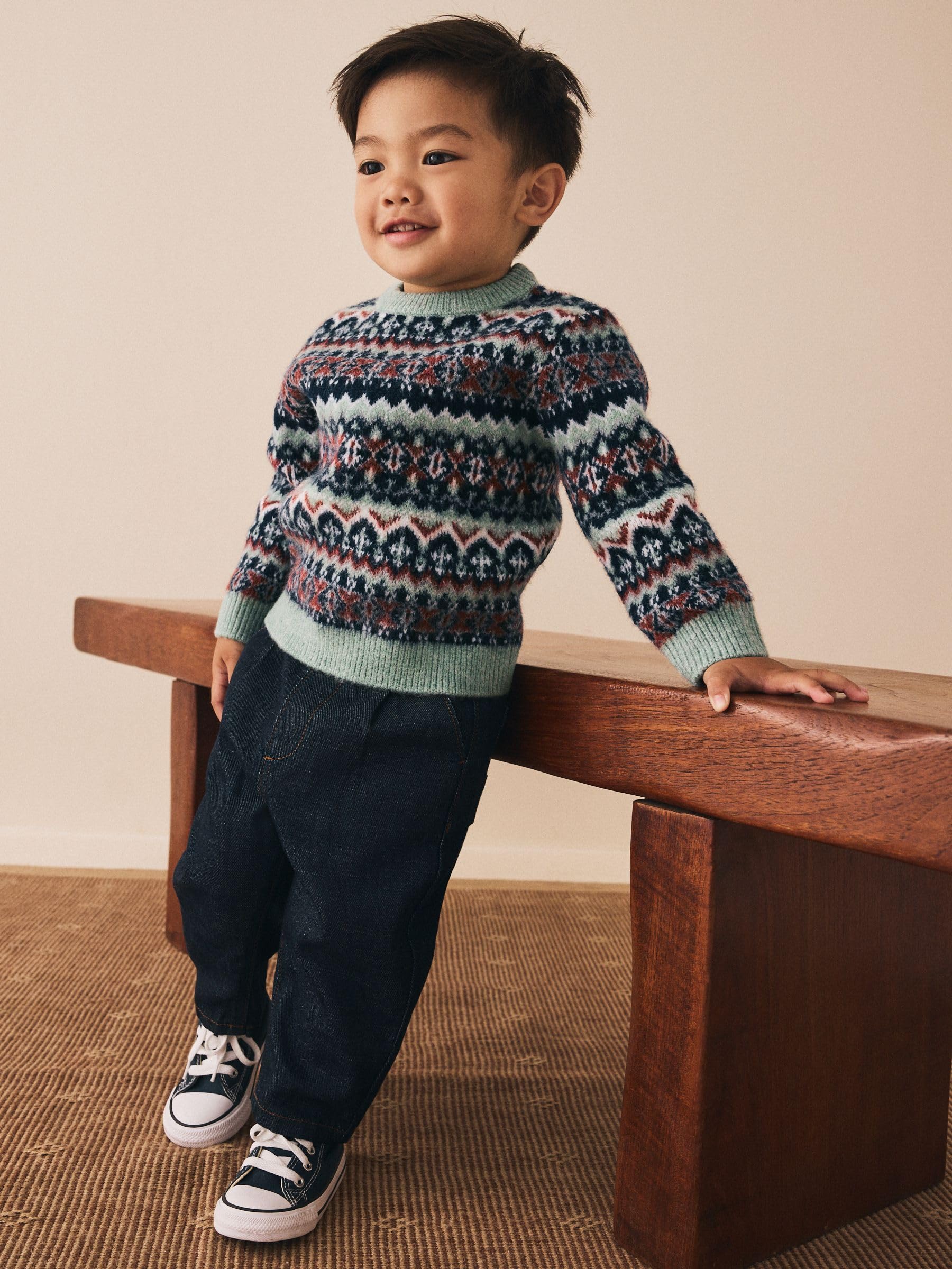 NEXT Garçon Pull Ras du Cou en Maille à Motif Jacquard