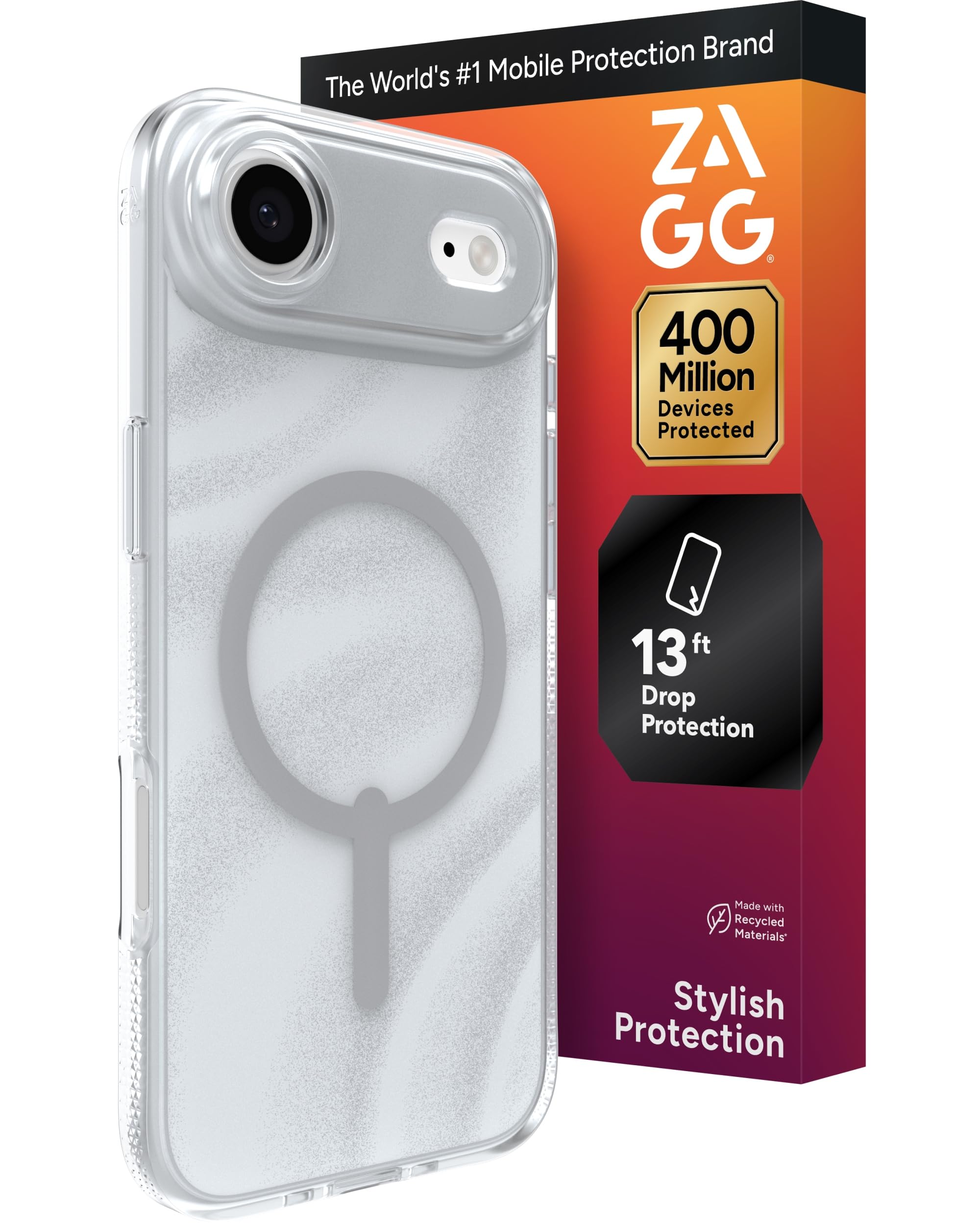 ZAGG Milan - Custodia a scatto per iPhone Air, motivo vortice glitterato argentato, custodia rinforzata in grafene con protezione contro le cadute (4 m), bordi testurizzati e design scintillante