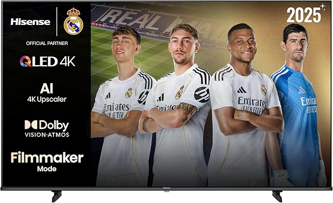 Hisense 43E7Q - QLED Smart TV 43 Pulgadas, Dolby Vision, Dolby Atmos, Modo Juego Plus, 60Hz VRR 120 fps, Modo Deportes, Monvimiento Suave IA, Bluetooth y HDMI 2.1, Control por Voz Alexa