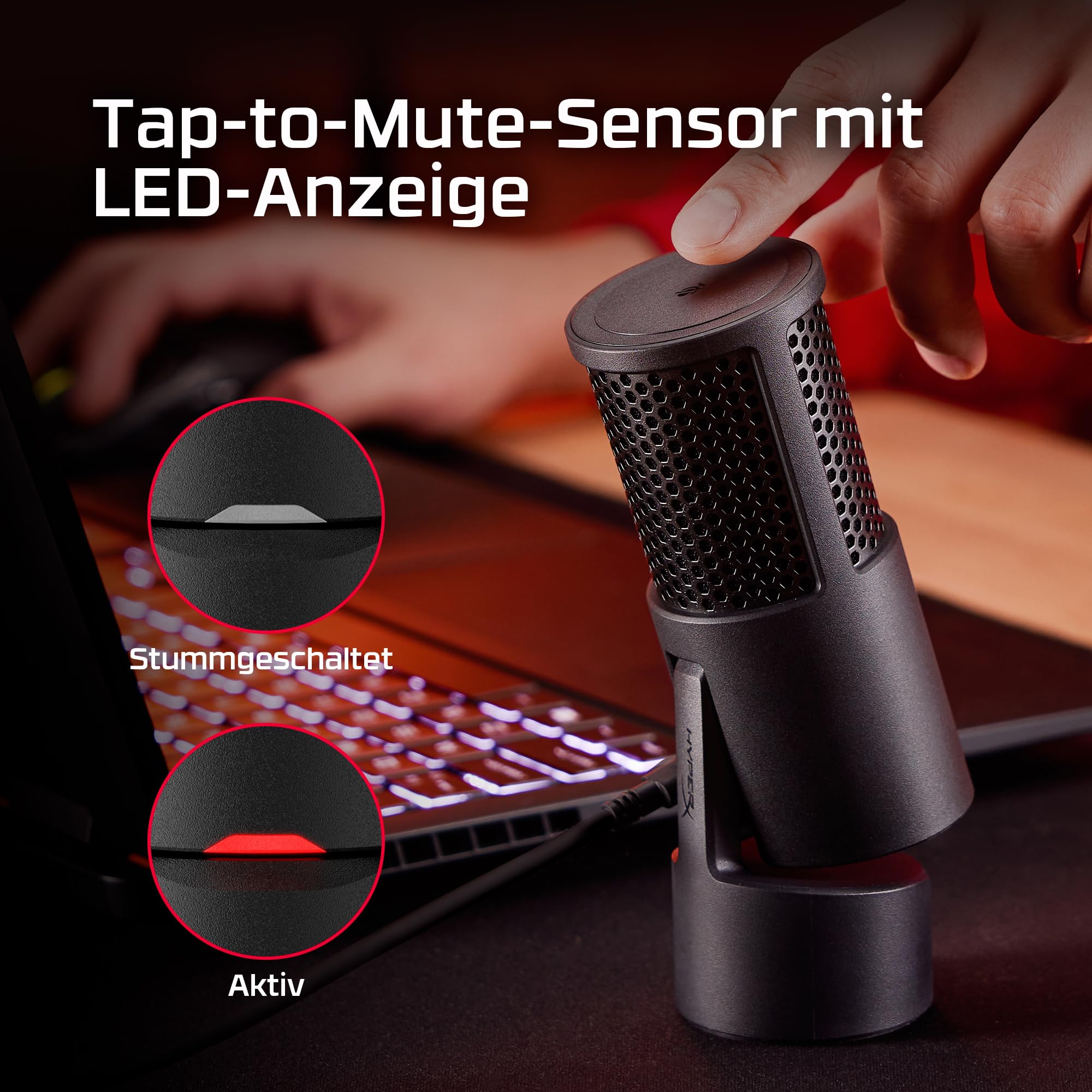 HyperX SoloCast 2 USB-Mikrofon – Gaming & Streaming Mikrofon mit Tap-to-Mute, 96 kHz/24-Bit Aufnahme, integriertem Popfilter, stoßgedämpfter Halterung, USB-C Plug & Play, PC kompatibel, Schwarz