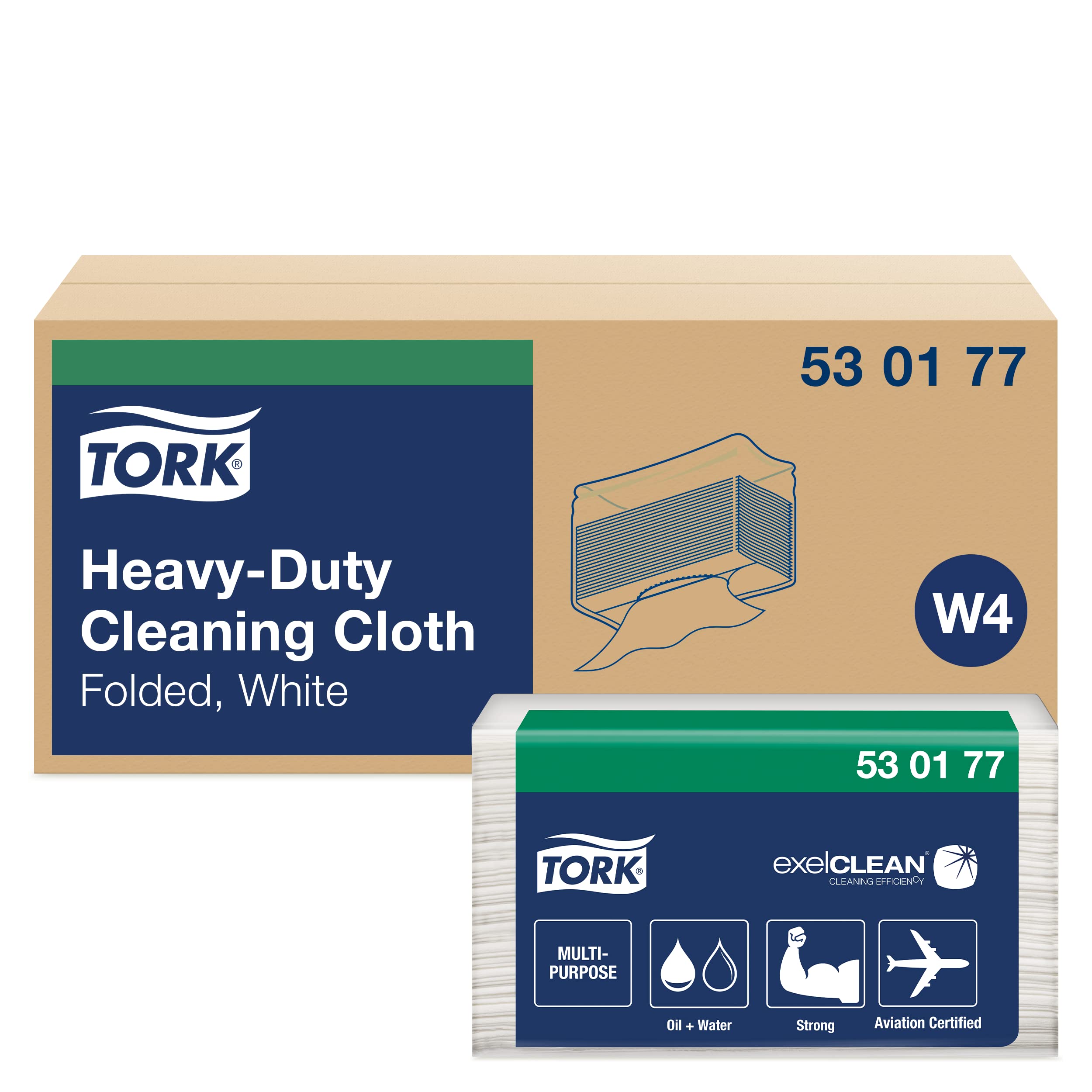Tork Chiffon de Nettoyage ultra-résistant blanc W4, 1 pli, 1 pack x 60 chiffons, 10.8cm x 35.5cm chaque, 530177