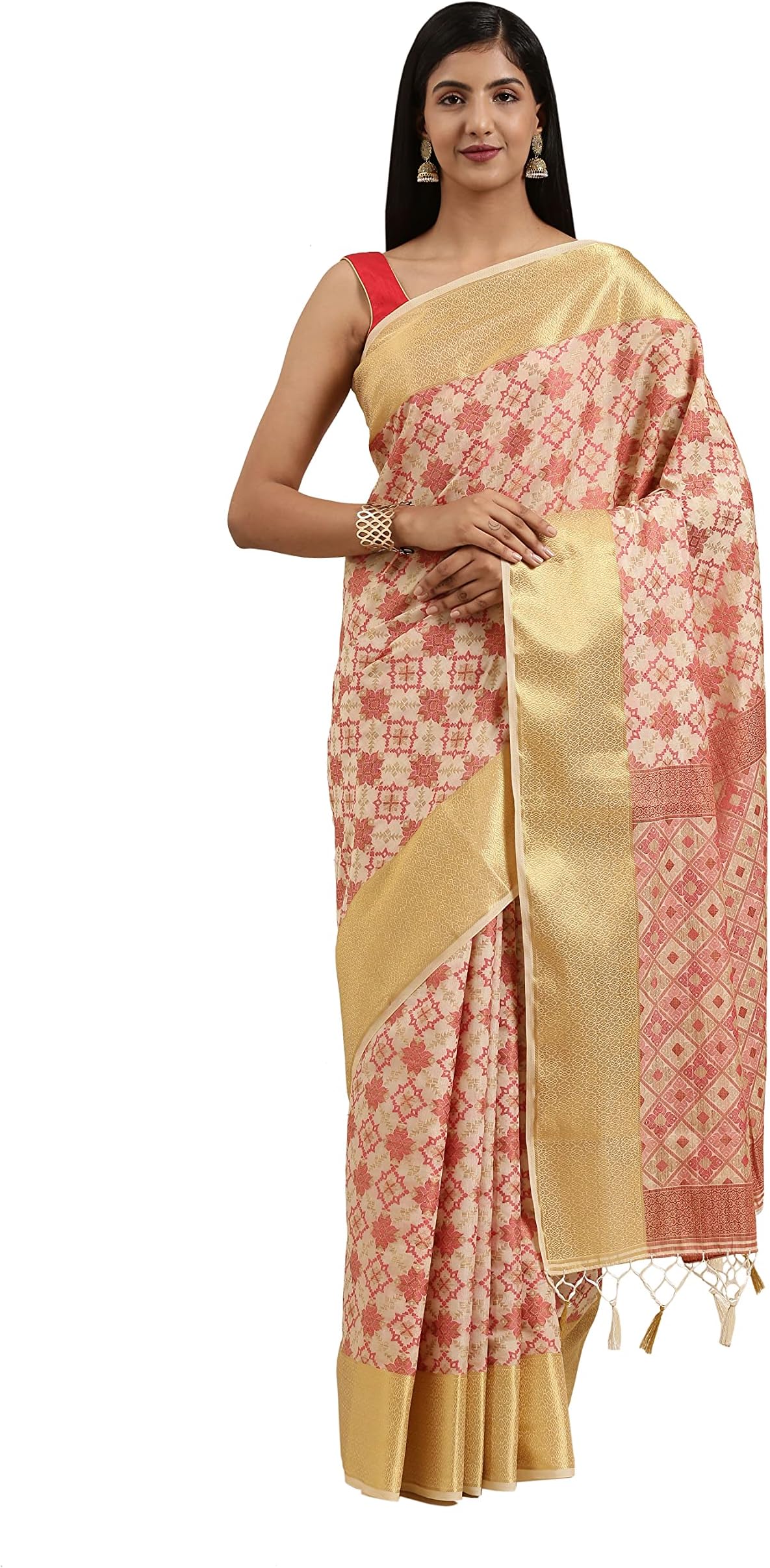 MIMOSAWomen's Patola Art Silk Saree With Blouse Piece : 5362-2872-Sd-Hwt, Beige