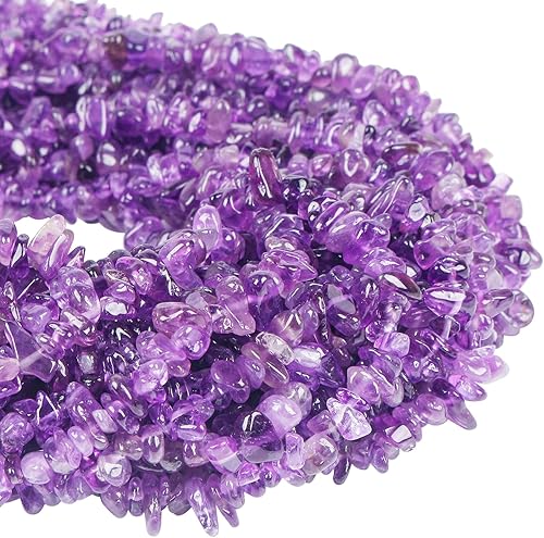 Miniatura 2 de Cuentas con chip de amatista púrpura de 0.197-0.315 in para la fabricación de joyas, cuentas sueltas de cristal curativo de forma irregular, 66