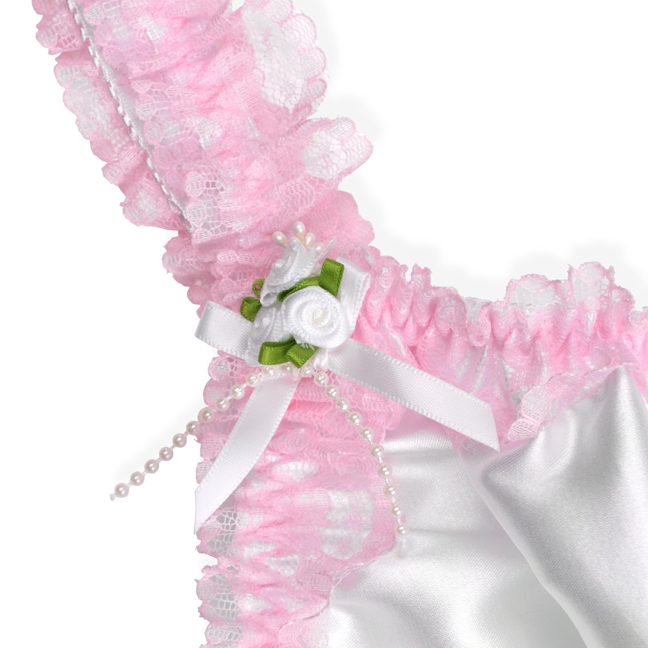 Satini Nuisette Satin Dentelle Volants Fleurs Sissy | Bande Élastique Poitrine, Fines Bretelles, Roses Décoratives, Tenue de Nuit, Travestissement, Tailles S-XXL