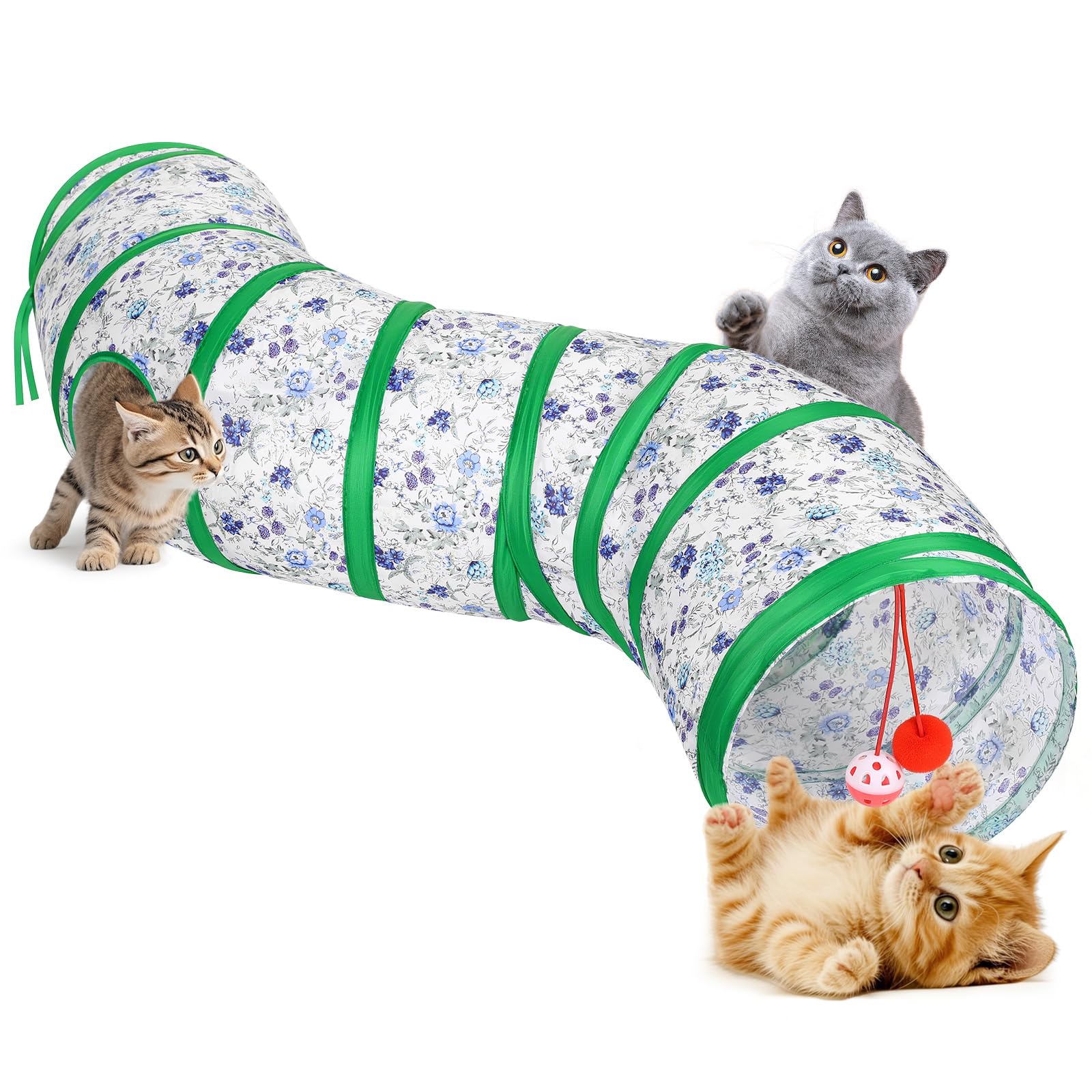 Pawaboo Cat Tunnel, S-Shaped Cat Tube Tunnel 25*97cm(9.8''*38.2'') with Balls and Bells