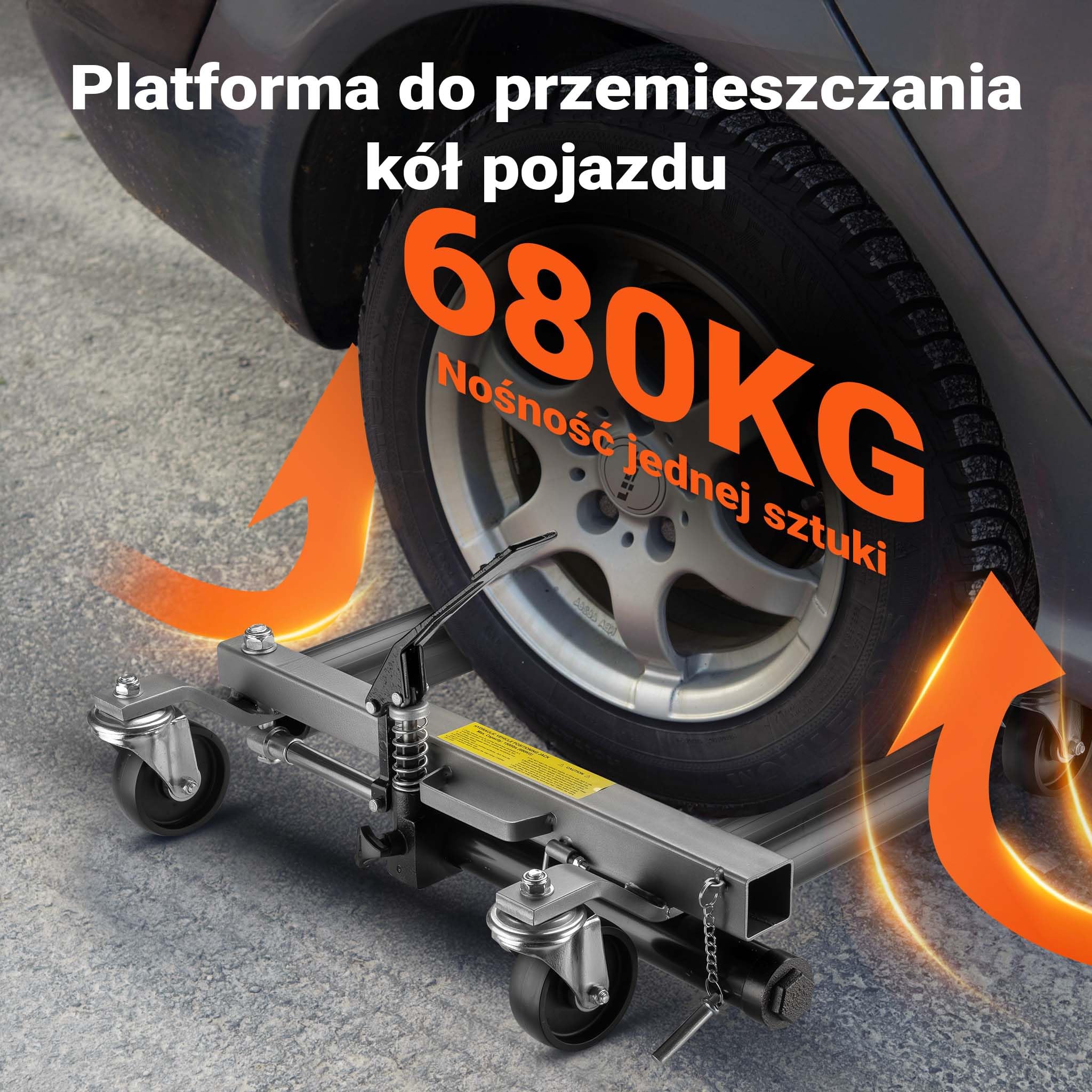 Wiltec Hydrauliczny wózek pod koła samochodu 680 kg zestaw x 2, podnośnik warsztatowy do garażu z pedałem nożnym, opony do 30 cm, manewrowy lewarek