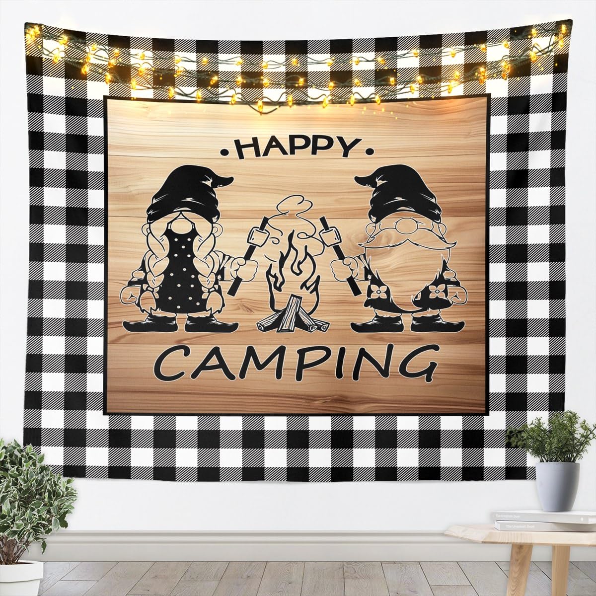 Arazzi Happy Camping Camper Gnomes Rustic Arazzi Da Parete Casa 2XL