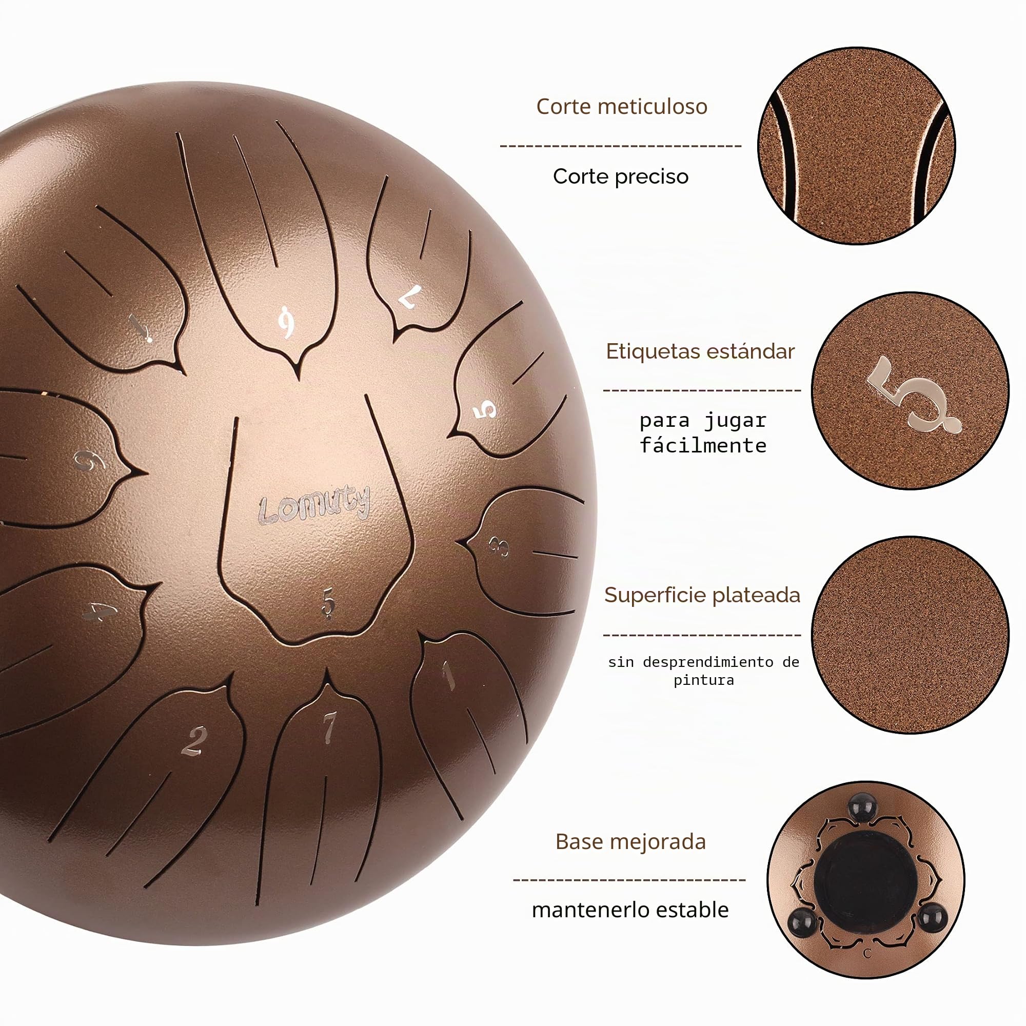 12 Pulgadas 30 CM Tambor de Lengua de Acero-11 Notas Clave C Instrumento de percusión - Handpan Drum con Bolsa de Tansporte, Partitura, Baquetas, Púas de Dedo(Bronce)