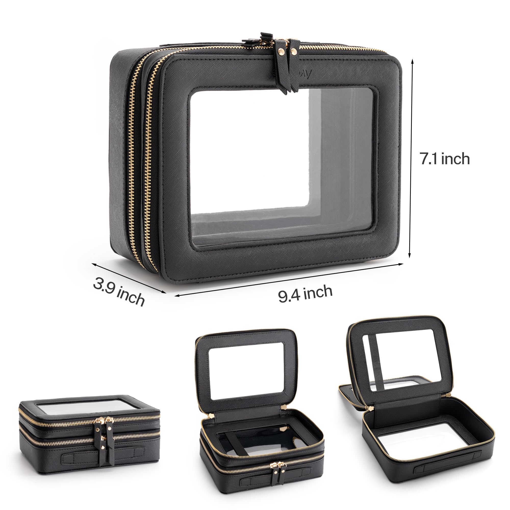 Bolsas de maquillaje transparentes grandes, bolsas de cosméticos de doble capa con un compartimento separado para cepillos, bolsa de aseo de viaje, estuche de cosméticos para mujer, organizador de