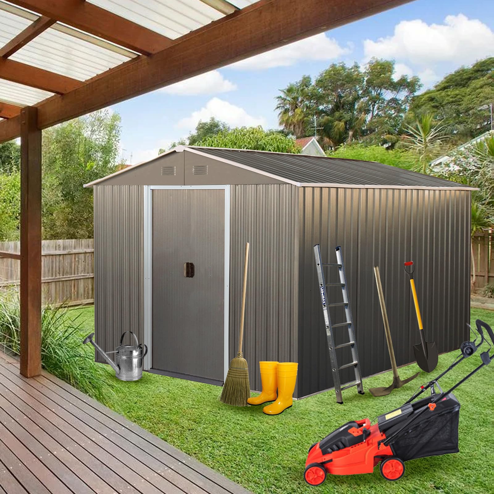 Amazon | 物置 屋外 大型 スチール製 収納庫 幅236cm×奥行303cm×高さ