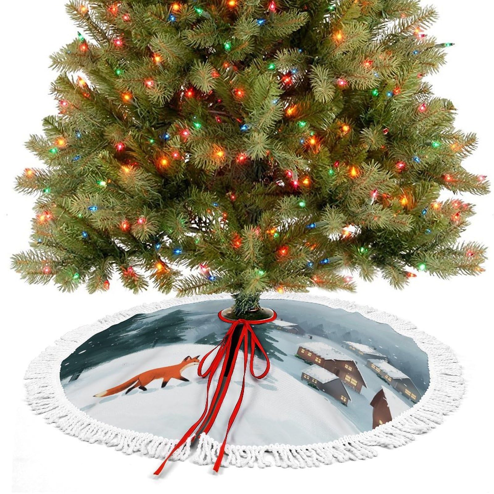 Jupe d'arbre de Noël renard 122 cm pour cacher le pied du sapin