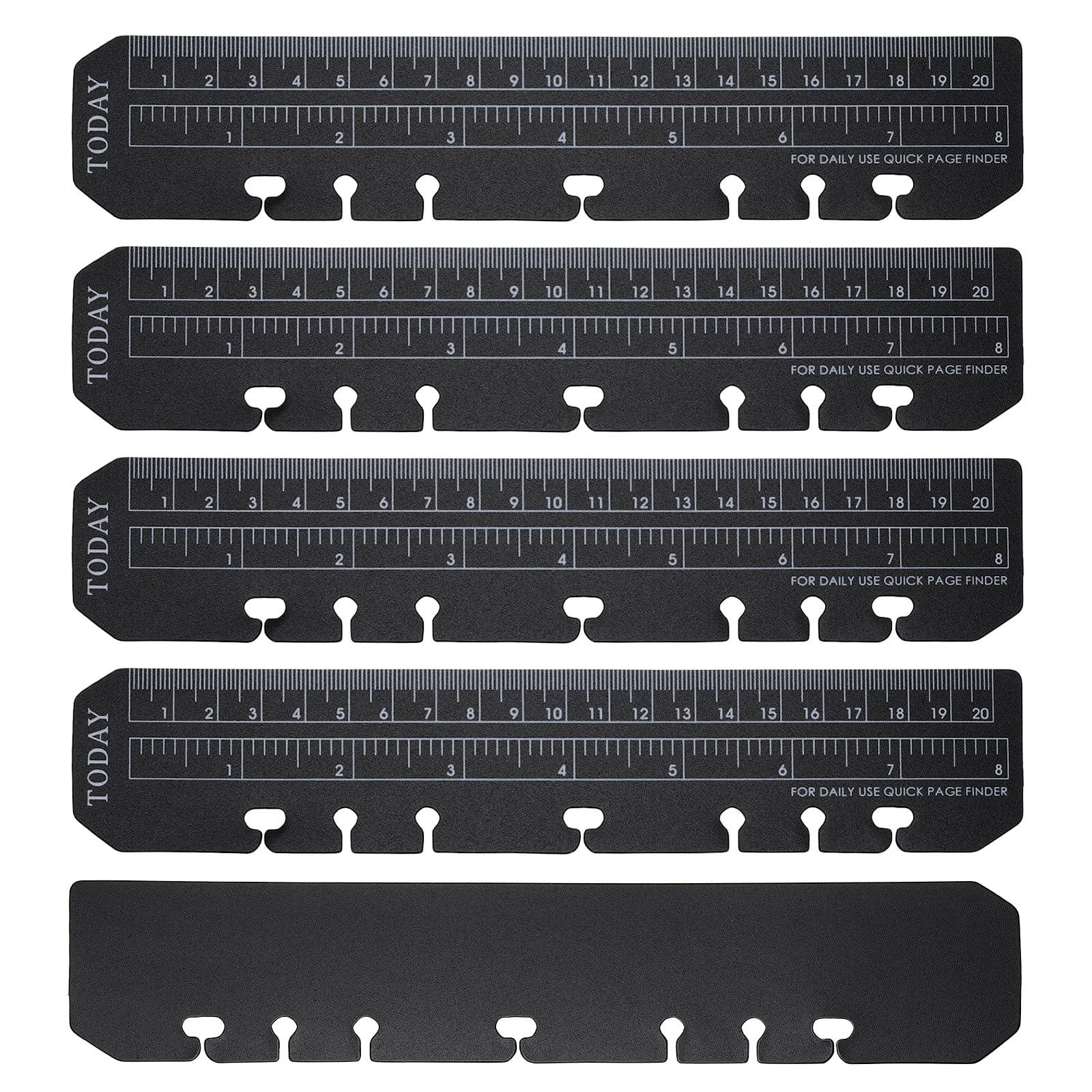 PATIKIL Page Marker Ruler, 5 Pcs A5 6 Holes Bookmark Ruler, Plastic Today Page Marker Binder Divider Pagefinder for Binder Notebook Journal Magazine Planners, Black