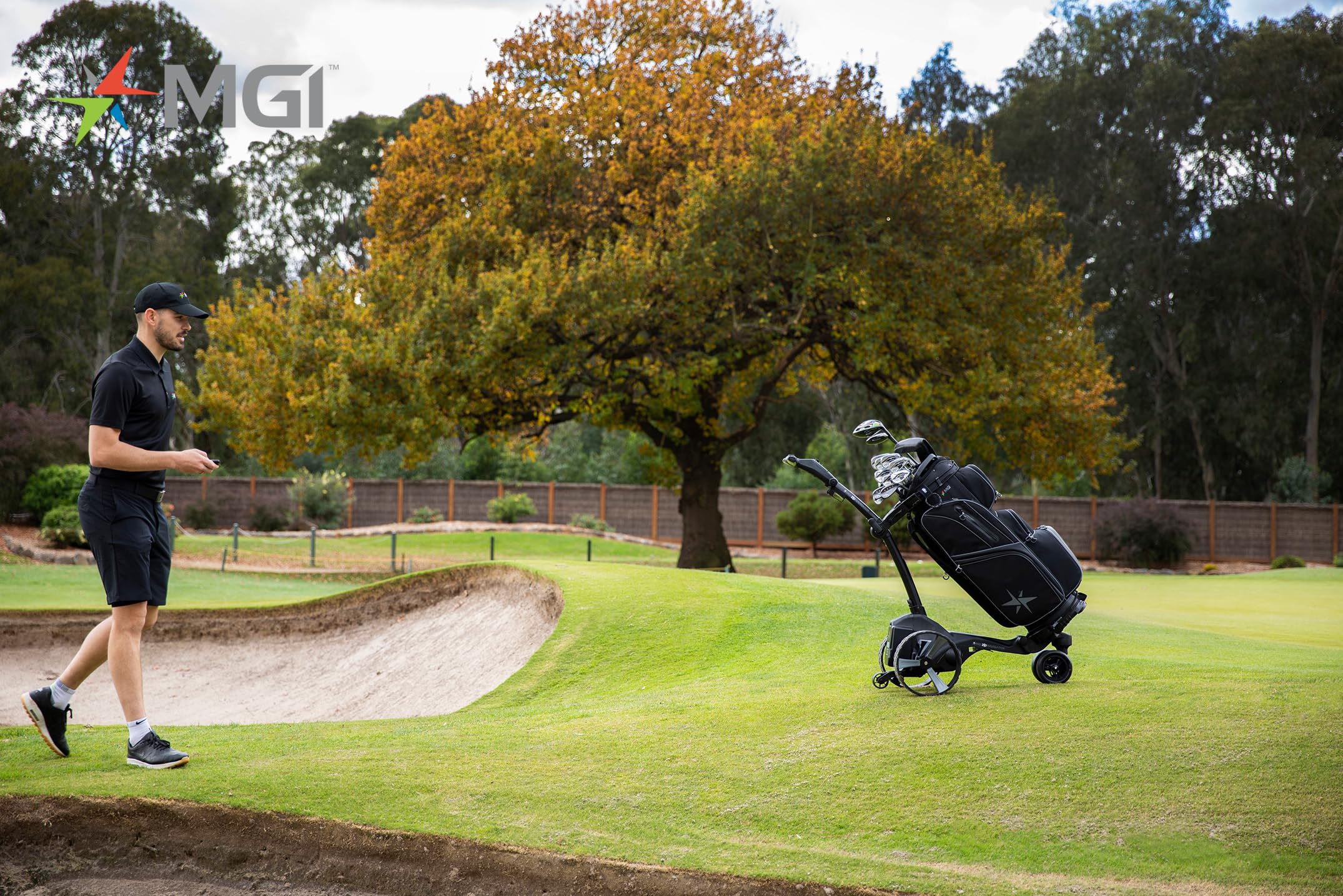 MGI Zip Navigator Electric Golf Cart - 36 Hole Battery - Remote Control - (Drink, Umbrella, & GPS Phone)