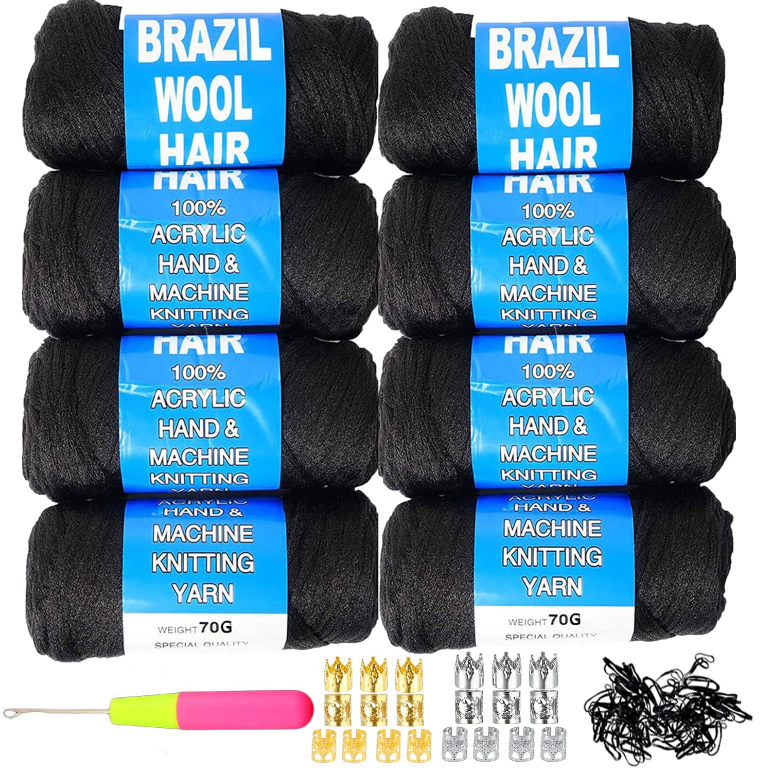 Brazilian Wool Hair Acrylic 100% 8PCS for African Crochet Braid/Box Braids/Jumbo Braiding/Senegalese Twist/Faux Locs/Twist Wraps Synthetic Fiber Hair