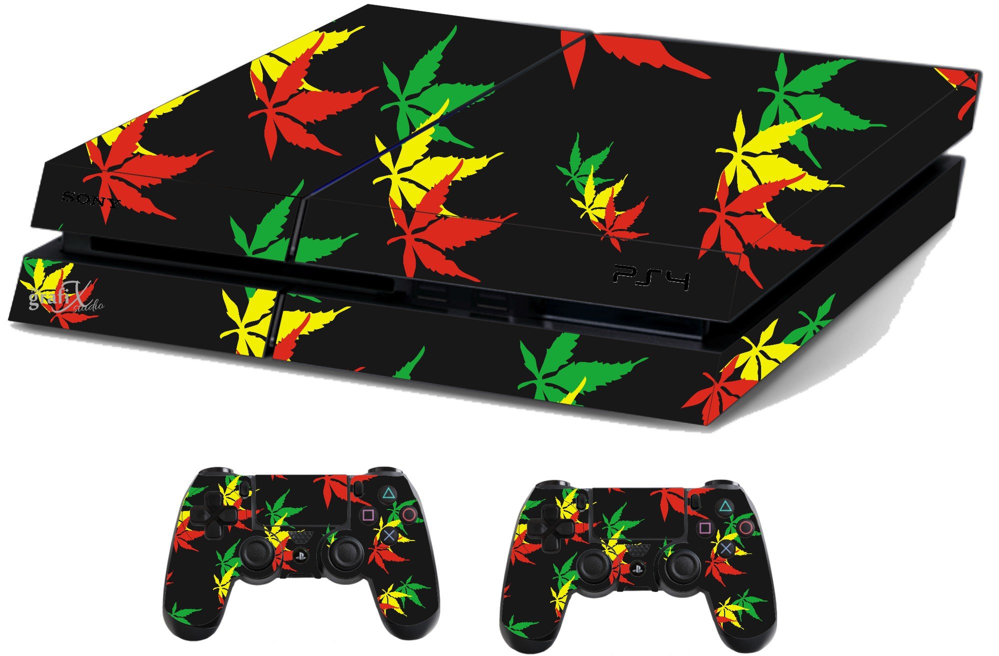 the grafix studio Weed Leaf Sticker/Skin Compatible With PS4 Playstation Console & Remote controller stickers, ps4sk25