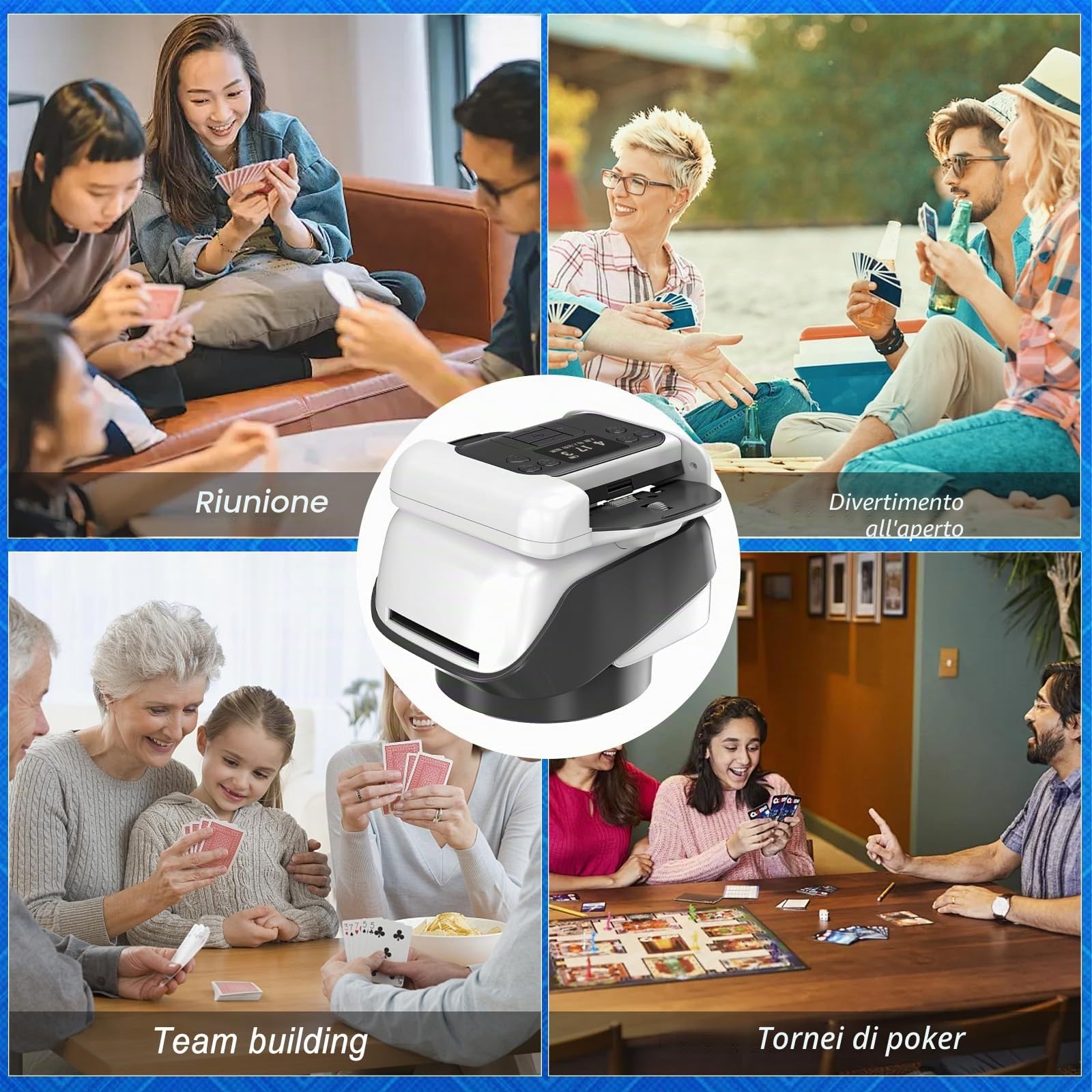 Mescolatore e Distributore Automatico di Carte, Rotazione 360° per 1–2 Mazzi, 1–8 Giocatori, mescolatore di carte elettrico per giochi come poker, UNO, blackjack, Texas Hold'em