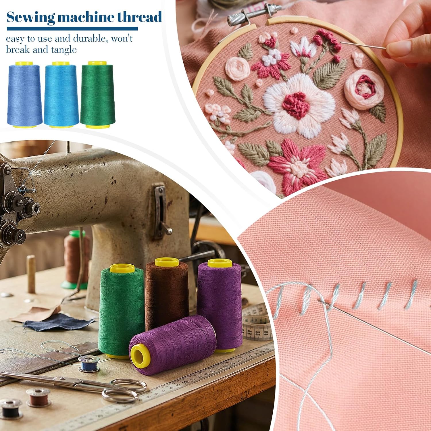 10 Pack Serger Thread Cones Bulk, Polyester Thread for Sewing, Polyester Thread Cone, 3000 Yards Each Spool Overlock Thread for Serger, Overlock, Quilting, Sewing Machine