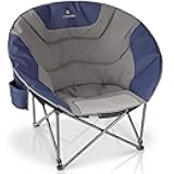 Oversized Camping Moon Chairs,Folding Round Padded Sofa Chair for Adults,Outdoor Lawn Chairs w/Side Pocket,Perfect for Indoor,Family Camping,Picnics and Garden,Blue&Grey