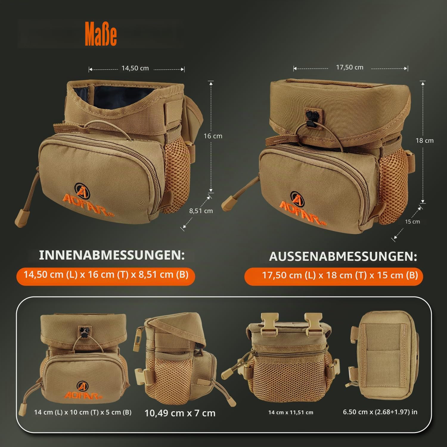 AOFAR Fernglas-Geschirr-Brusttasche mit verstellbarem Gurt, leicht und großes Fassungsvermögen, Bino-Tasche für Jagd, Wandern, Schießen, Beige