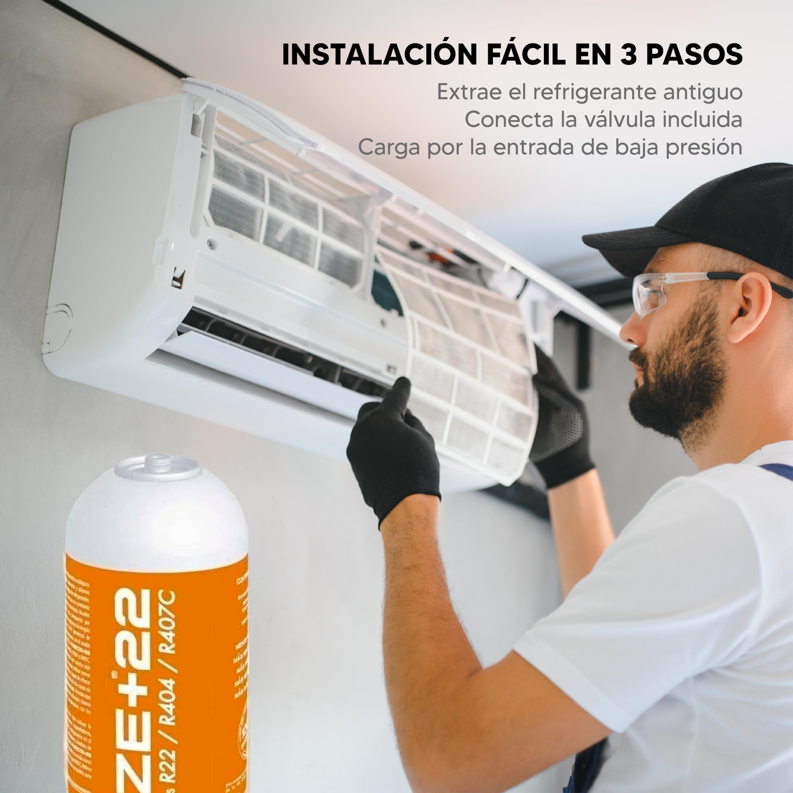 REPORSHOP Gas Refrigerante Orgánico Freeze para Recarga de Aire Acondicionado Coche con Válvula - Sustituto para Sistemas con Gas R22, R404 y R407C - Kit Gas Aire Acondicionado Coche Ecológico