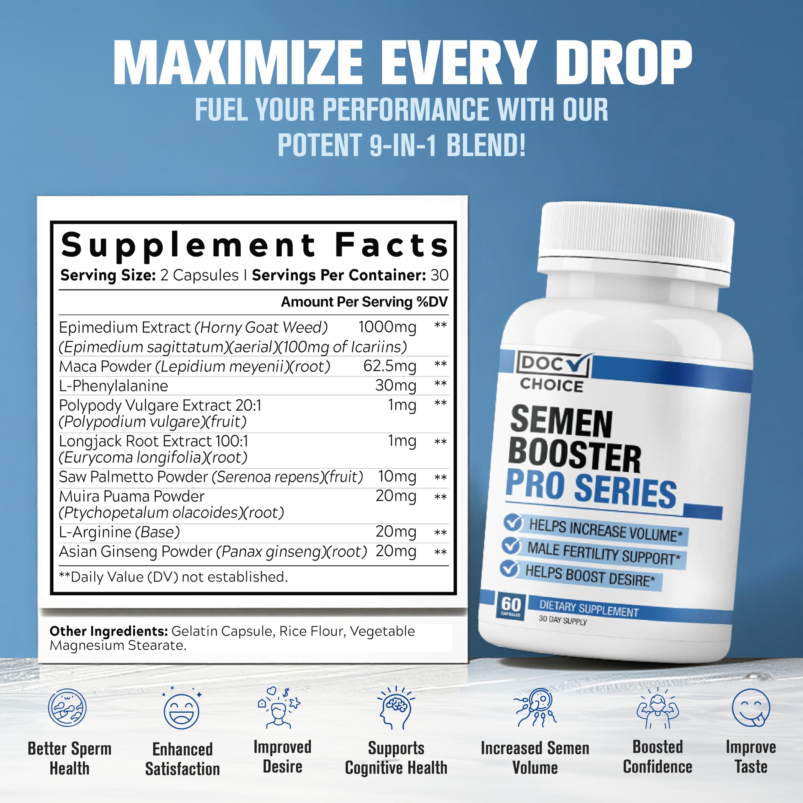Semen Volume Booster PRO Series for Men - Pills for Men Fast Acting Blood Flow, Enhance Load Size, Healthier Taste & Fertility Support | 3rd Party Tested Supplement - 60 Pills for Adults