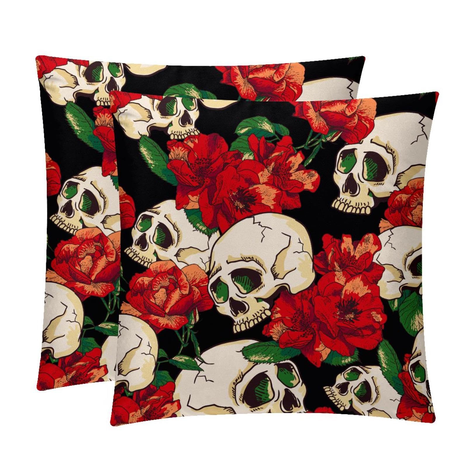 TDGKPZ Skull Flower Throw Pillow Covers 2 Pack Cushion Cases Decorative Pillow Cases Home Decor 50x50cm