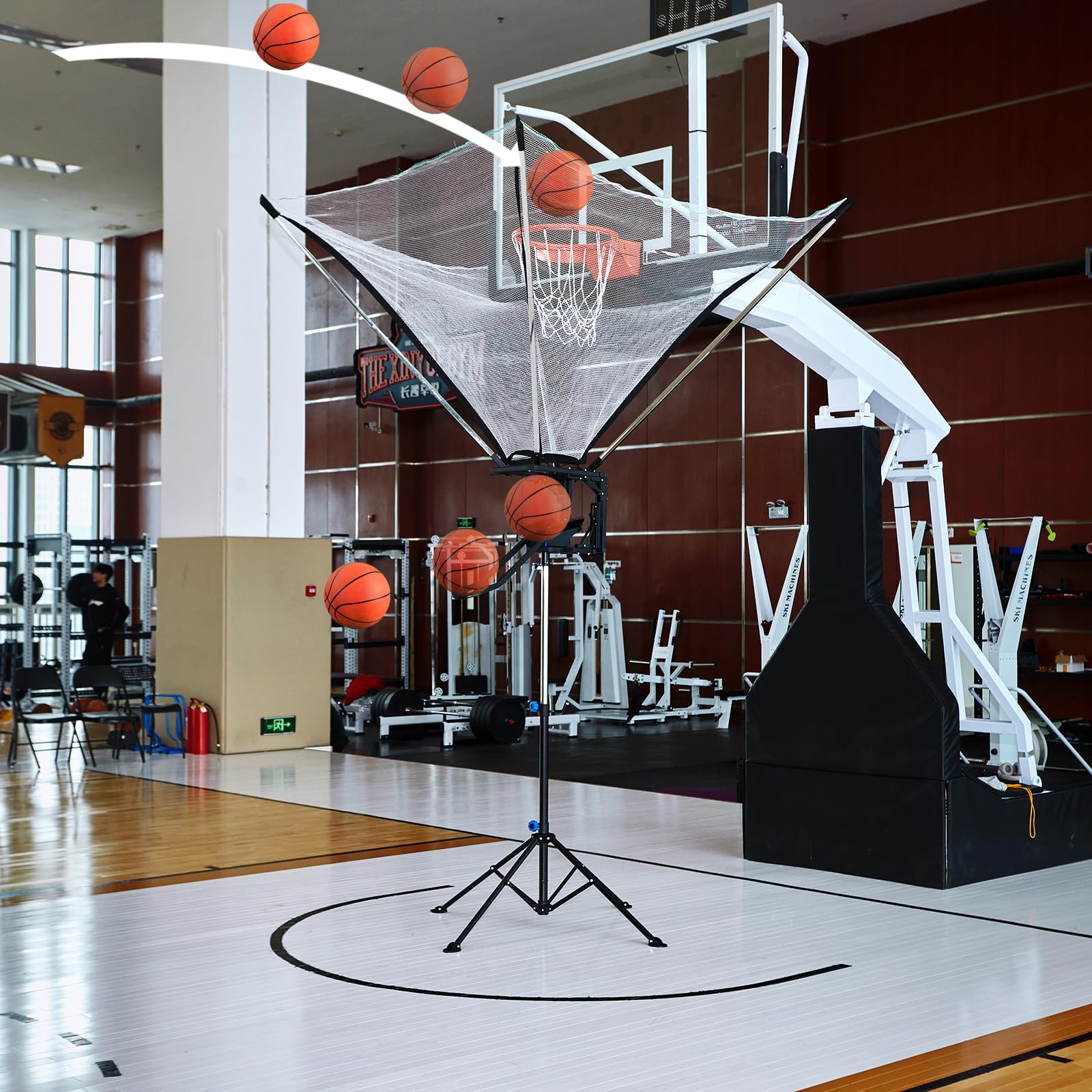 Basketball Rebounder with Rotating Track?Basketball Shot Trainer Rebounder with Net Return Systemfor Efficient Training, Suitable for Indoor & Outdoor Use, Easy Assembly & Convenient Storage