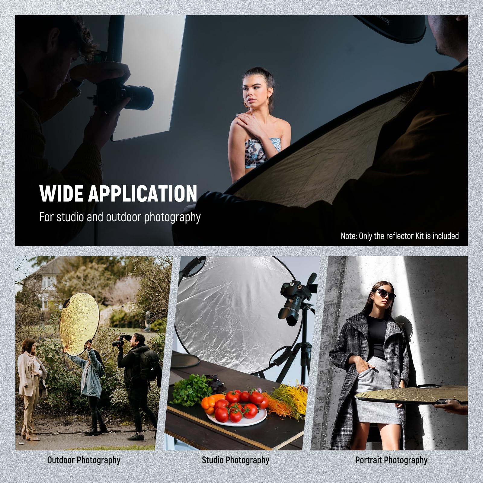 Neewer Reflektor światła 51"/130 cm z uchwytem i gwintem 3/20.3 cm, składany dyfuzor światła 5 w 1, półprzezroczysty/srebrny/złoty/biały/czarny do oświetlenia fotograficznego, oświetlenia