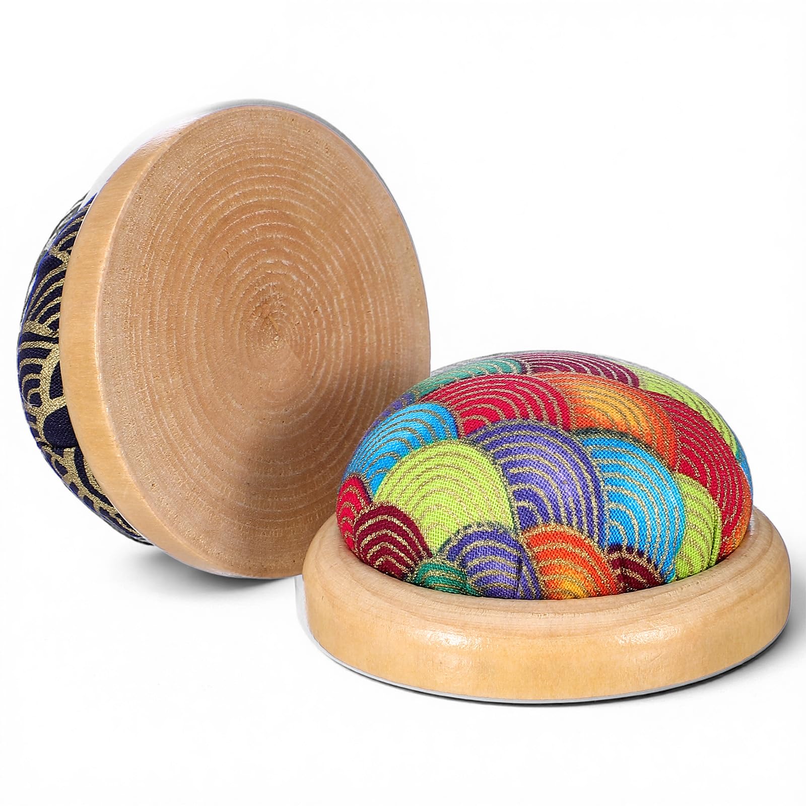 PEOVLVN 2 Pcs Pin Cushions for Sewing, Wooden Base Round Pin Cushion Cute Japanese Style Needle Pincushions Needle Holders for Quilting Embroidery Daily Hand Sewing and DIY Crafts