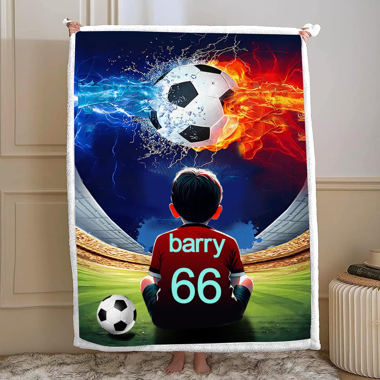 CHEFFS Coperta personalizzata da calcio con nome, coperta da calcio personalizzata con nome, coperta da calcio con nome, coperta da calcio, 150 x 200 cm (1,150 x 200 cm