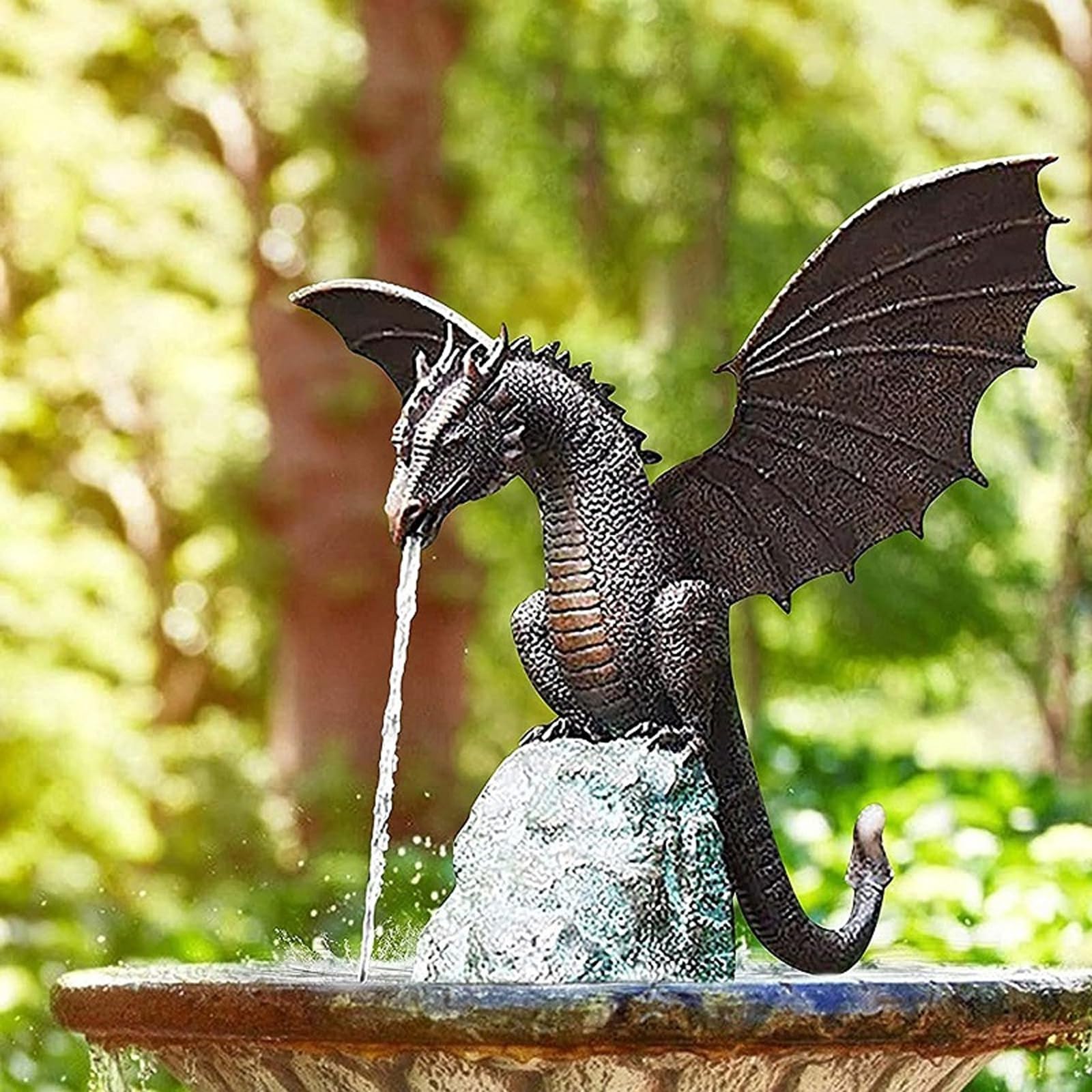 Résine Naturelle Ornements de Fontaine d'eau Statue Rétro pour Aquarium Bassin Jardin