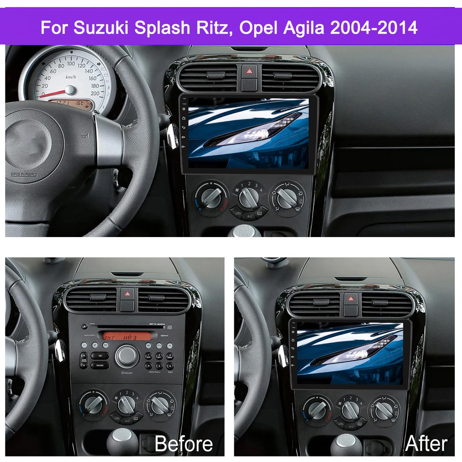 4+64G Android 15 Autoradio pour Suzuki Splash Ritz Opel Agila 2004-2014 | Sans Fil Carplay Android Auto 9 Pouces IPS écran Tactile pour Voiture avec GPS Bluetooth 5.0 FM RDS USB Caméra de Recul