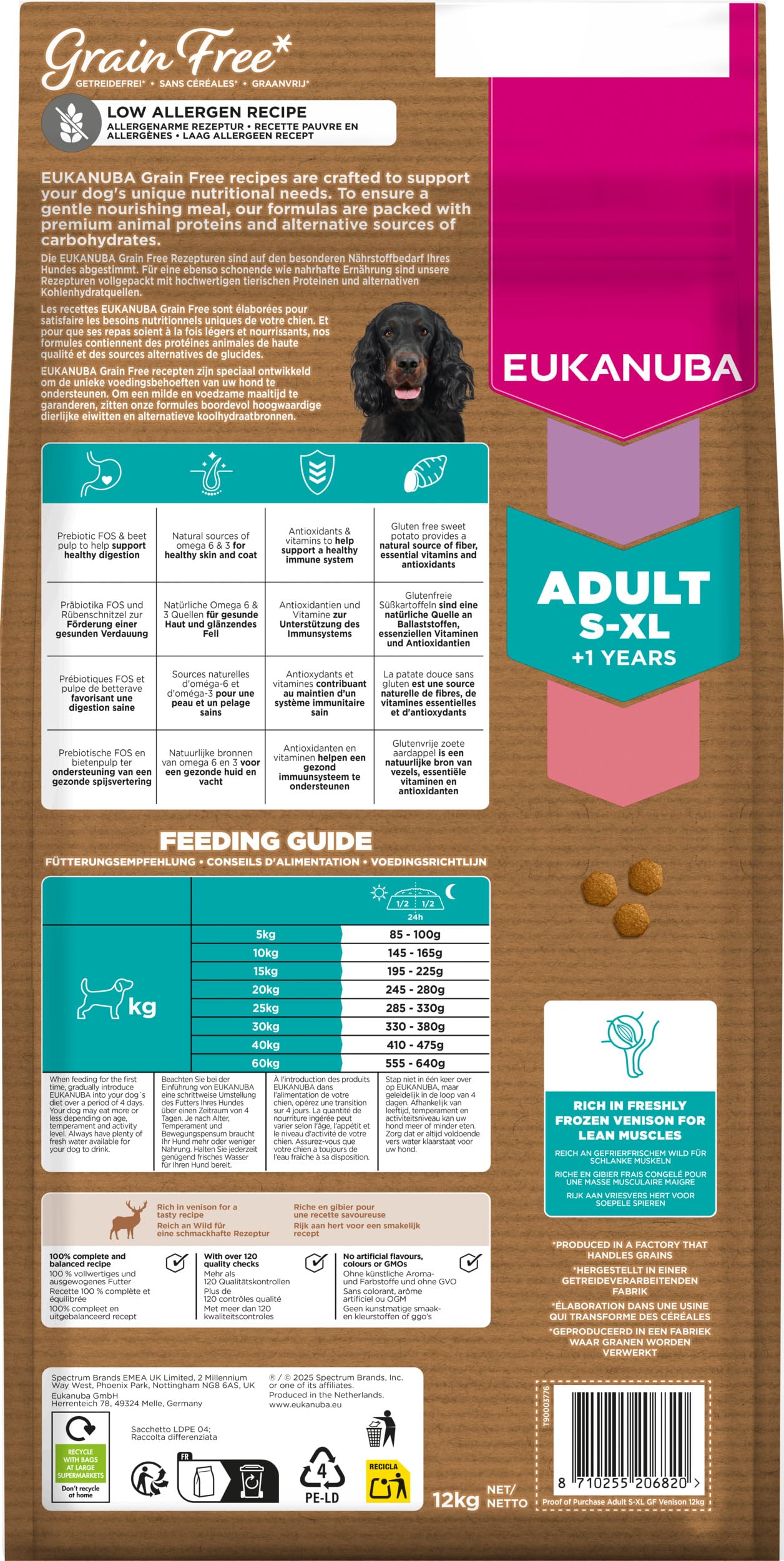 Eukanuba, alimento para Perros sin Cereales con venado, alimento seco Premium sin Cereales para Perros Adultos de Todas Las Razas, 12 kg | Comida seca premium con caza | sin cereales | para perros adultos