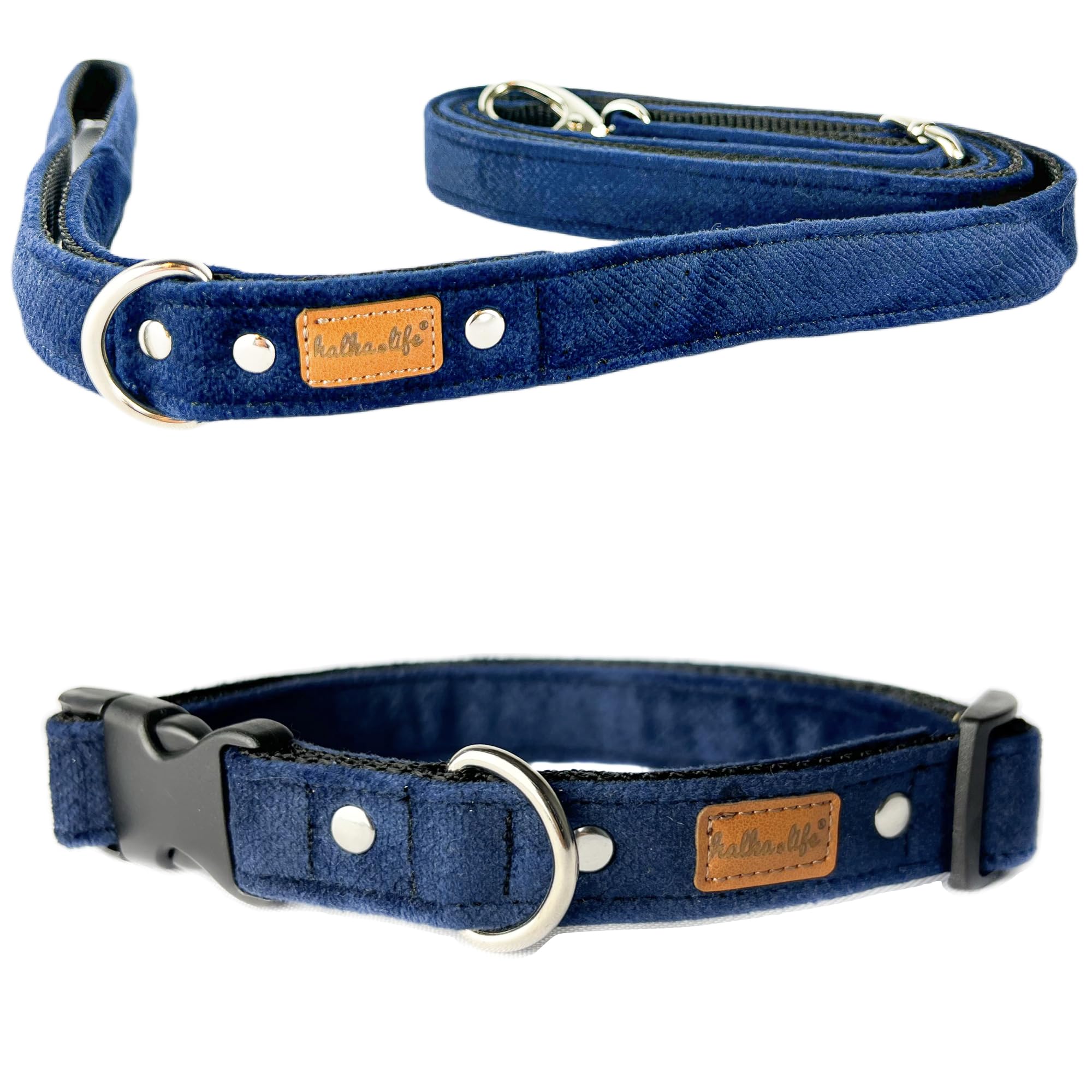 Laisse et collier pour chien solide double couche bleu marine