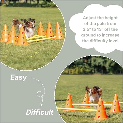 Miniatura 5 de TRIXIE Juego de conos de agilidad para perros – Juego de agilidad para perros con barra transversal ajustable en altura para principiantes y