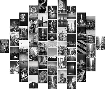 Collage Kit - Black White Wall Collage Kit Aesthetic Pictures, 50 Set 4x6 Wall Dorm Room Decor for Grils Boy,Dorm Photo Display, VSCO Posters for Bar.