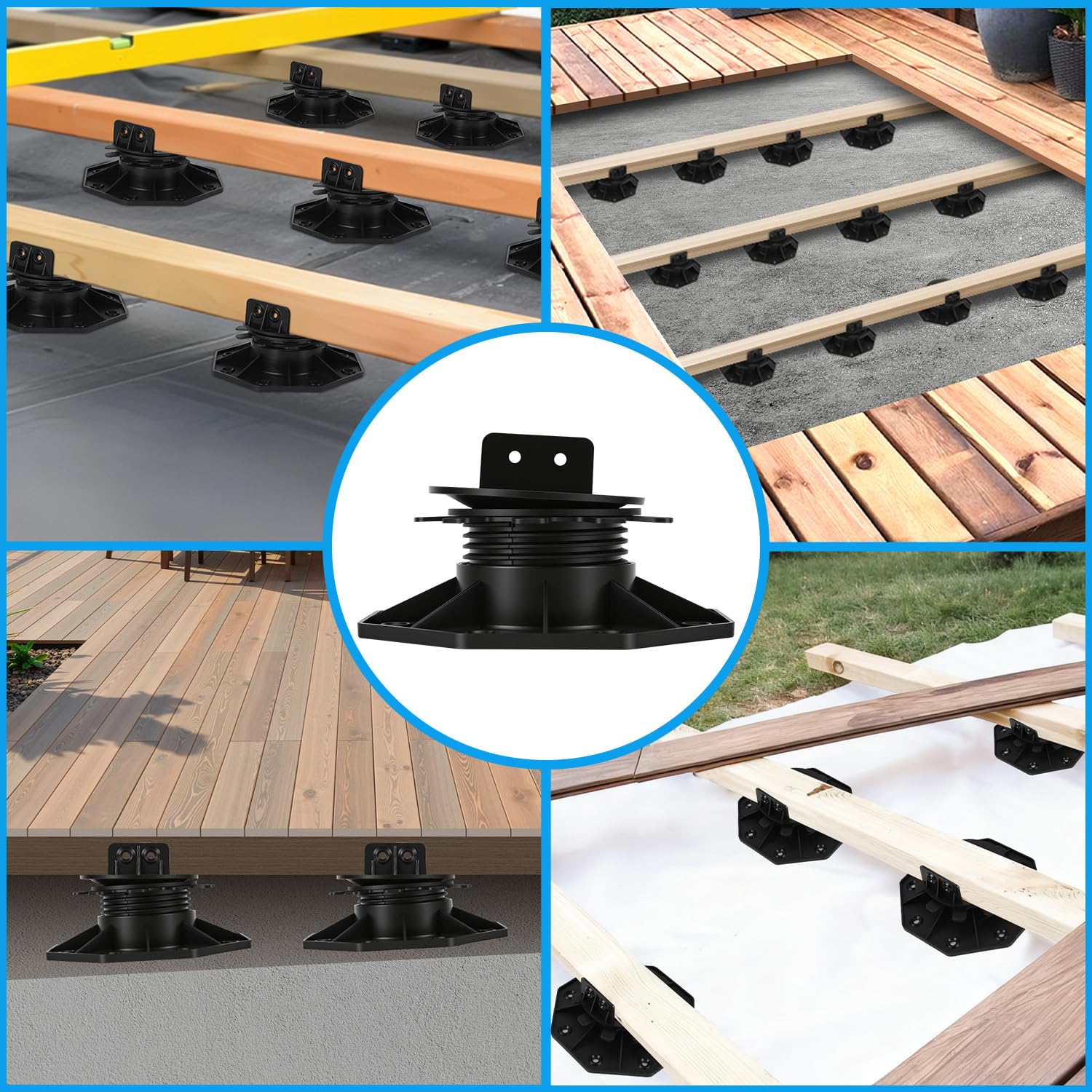 100x Stelzlager Höhenverstellbar 40-70mm Terrassenlager | Polypropylen, Gefälleausgleich 5°, Stelzlager für Terrassenplatten, WPC, Holz, Tragfähigkeit Stark, Plattenlager