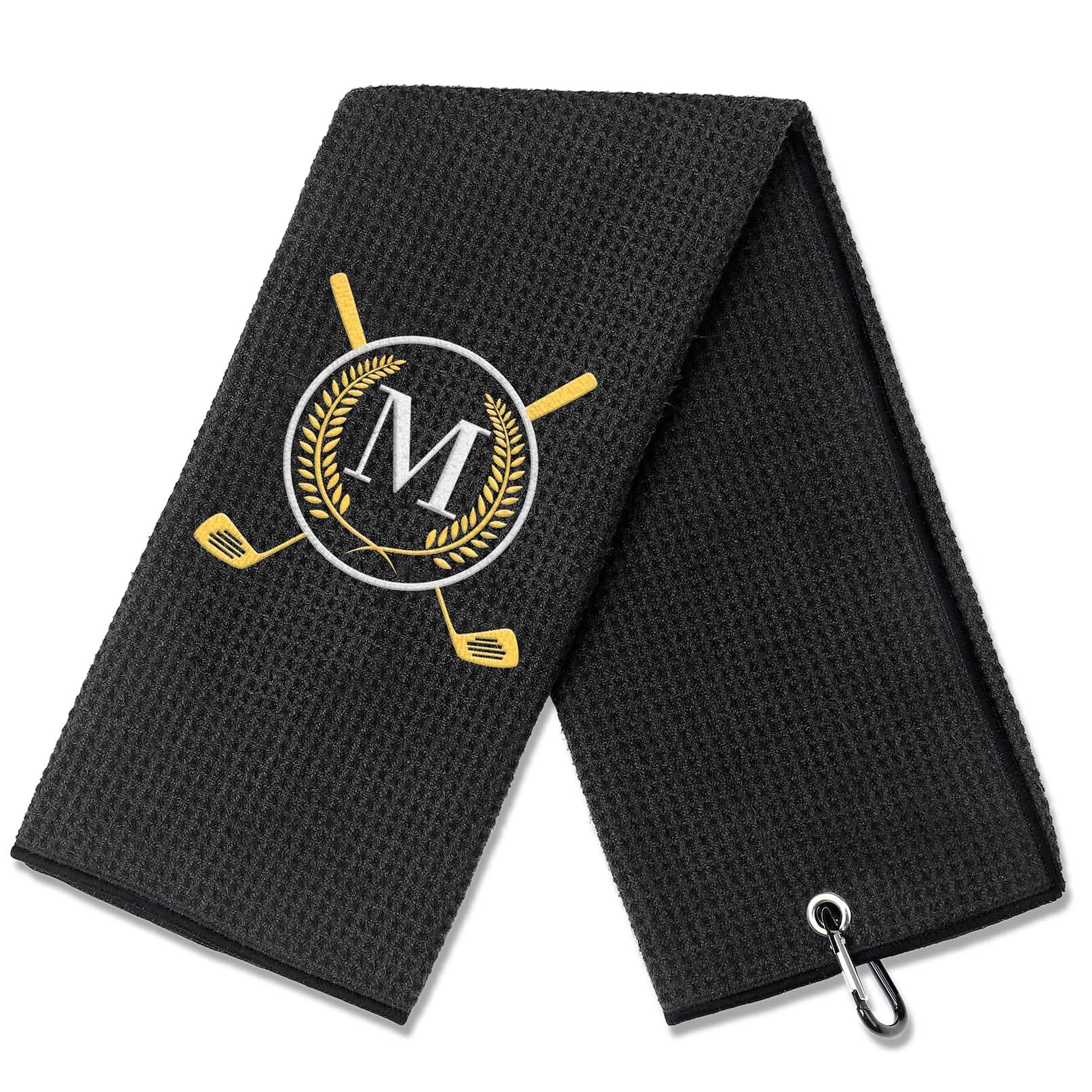 OXYEFEI Golf Towel Gift | Microfiber Waffle Golf Towels with Embroidered Monogrammed | 16”x 24” for Golf Bags with Clip for Men | Accessories for Men Women (M)
