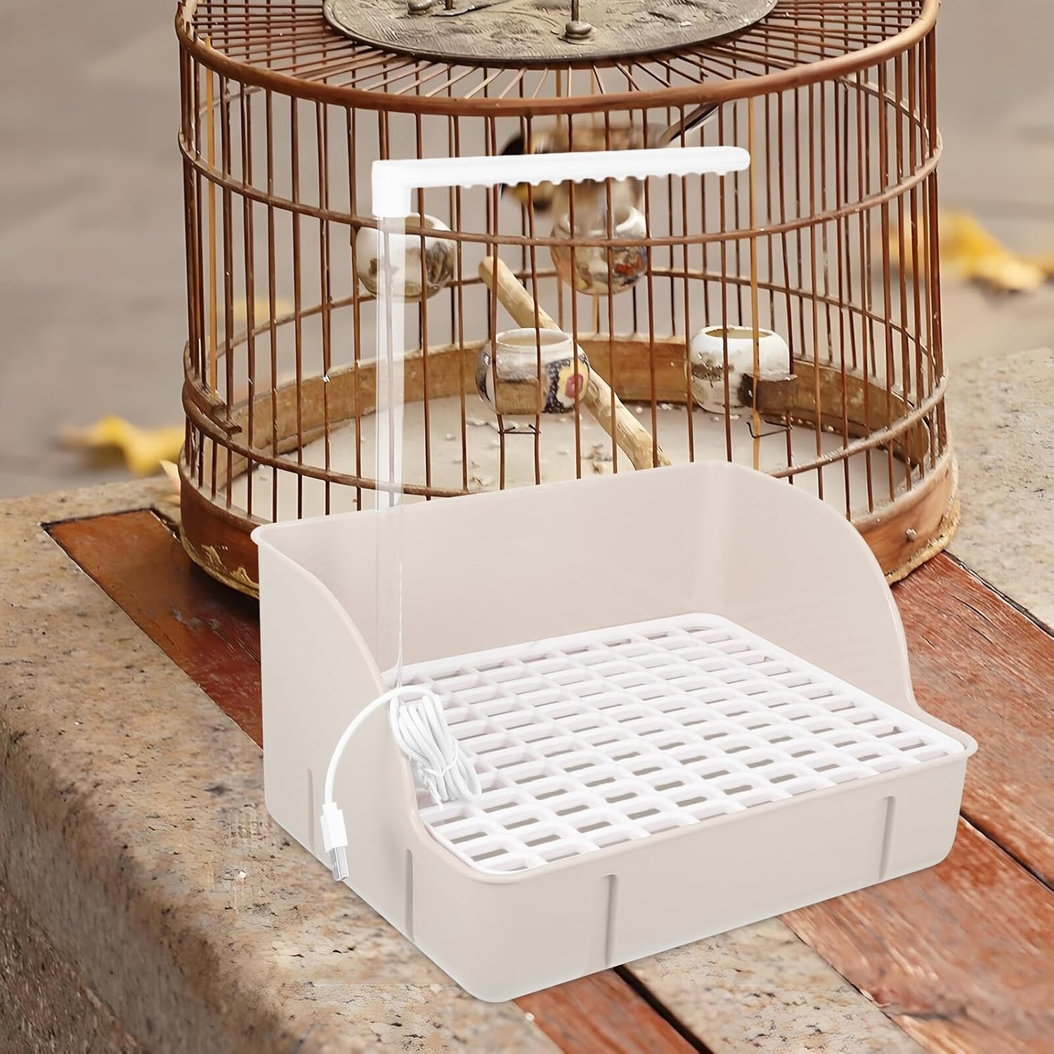 Cabilock Automatic Parrot Bathtub with Circulating Water and Shower Sprayer, White Plastic Bird Bath Tub with Pump and Single Row Pipe for Indoor Parakeets, Macaws, and Cockatiels