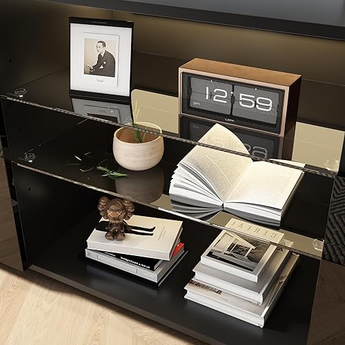 Miniatura 5 de SUSSURRO Soporte de TV LED para TV de 6065 pulgadas centro de mesa de televisión con cajón y luces LED centro de entretenimiento moderno de alto