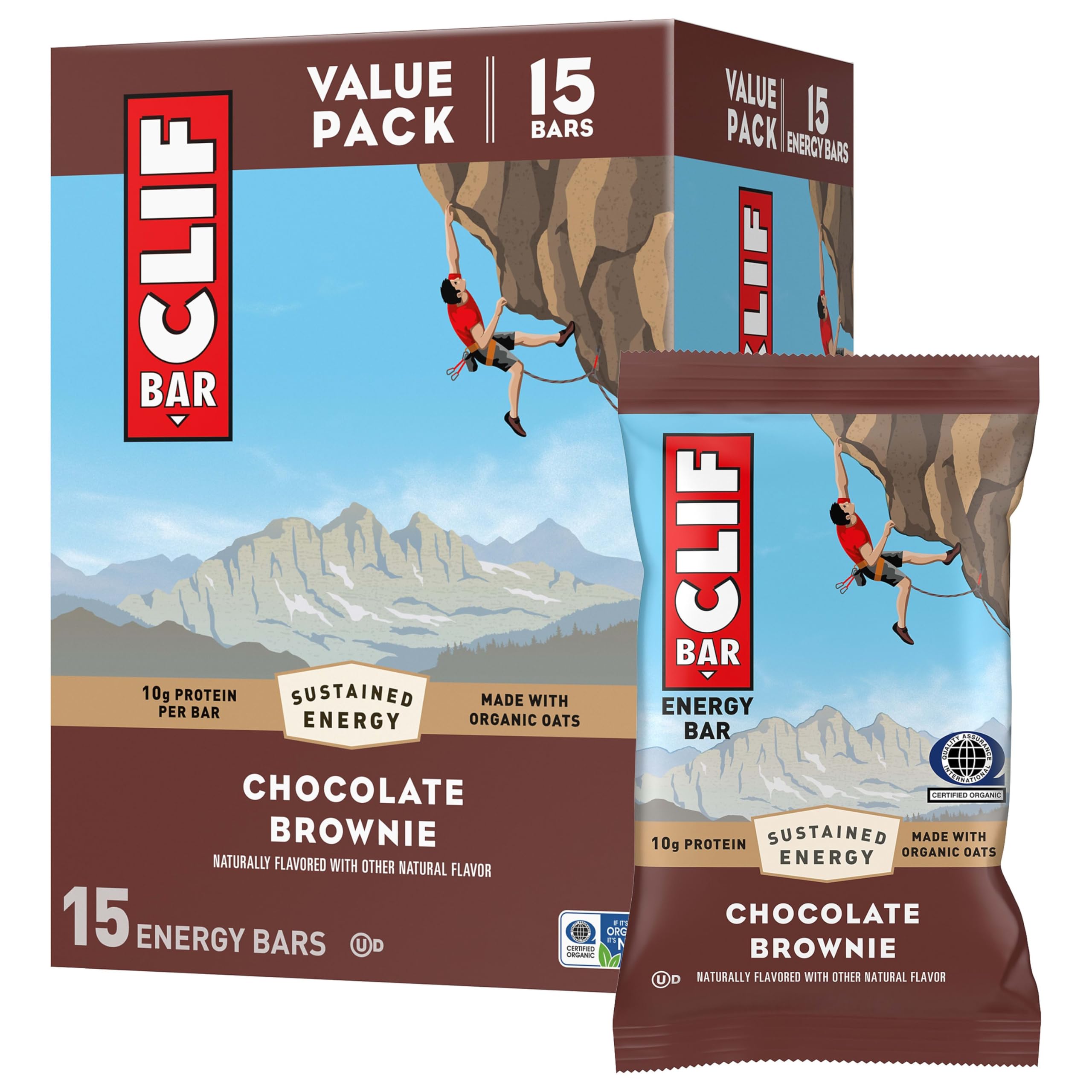 Energy Protein Bars - Chocolate Brownie - Made with Organic Oats - Energy Bars - Non-GMO - (15 Pack)
