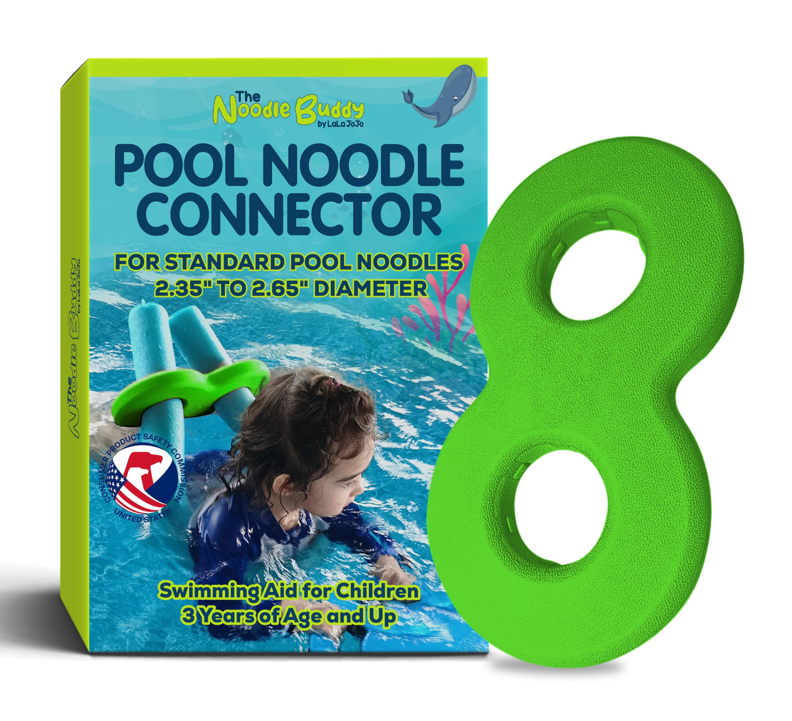 Accesorio de fideos para piscina: The Noodle Buddy - Ayuda de natación segura para niños Mejora la diversión, la confianza, la seguridad. Diseño antideslizante. Ideal para piscinas, lagos, playas. No