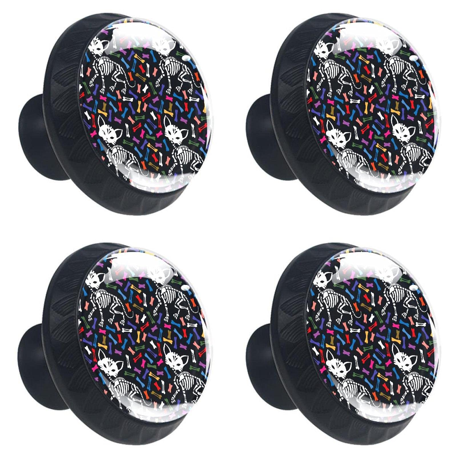 Boutons de placard en verre poli de 30 mm motif crâne de chat haut de gamme