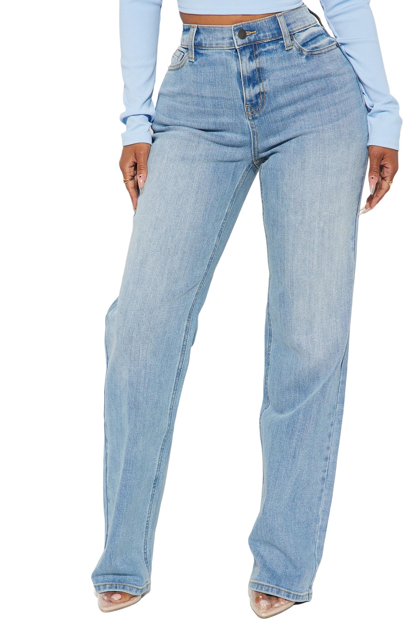 Straight Leg Jeans for Women High Waisted Wide Leg Stretchy Loose Denim Pants