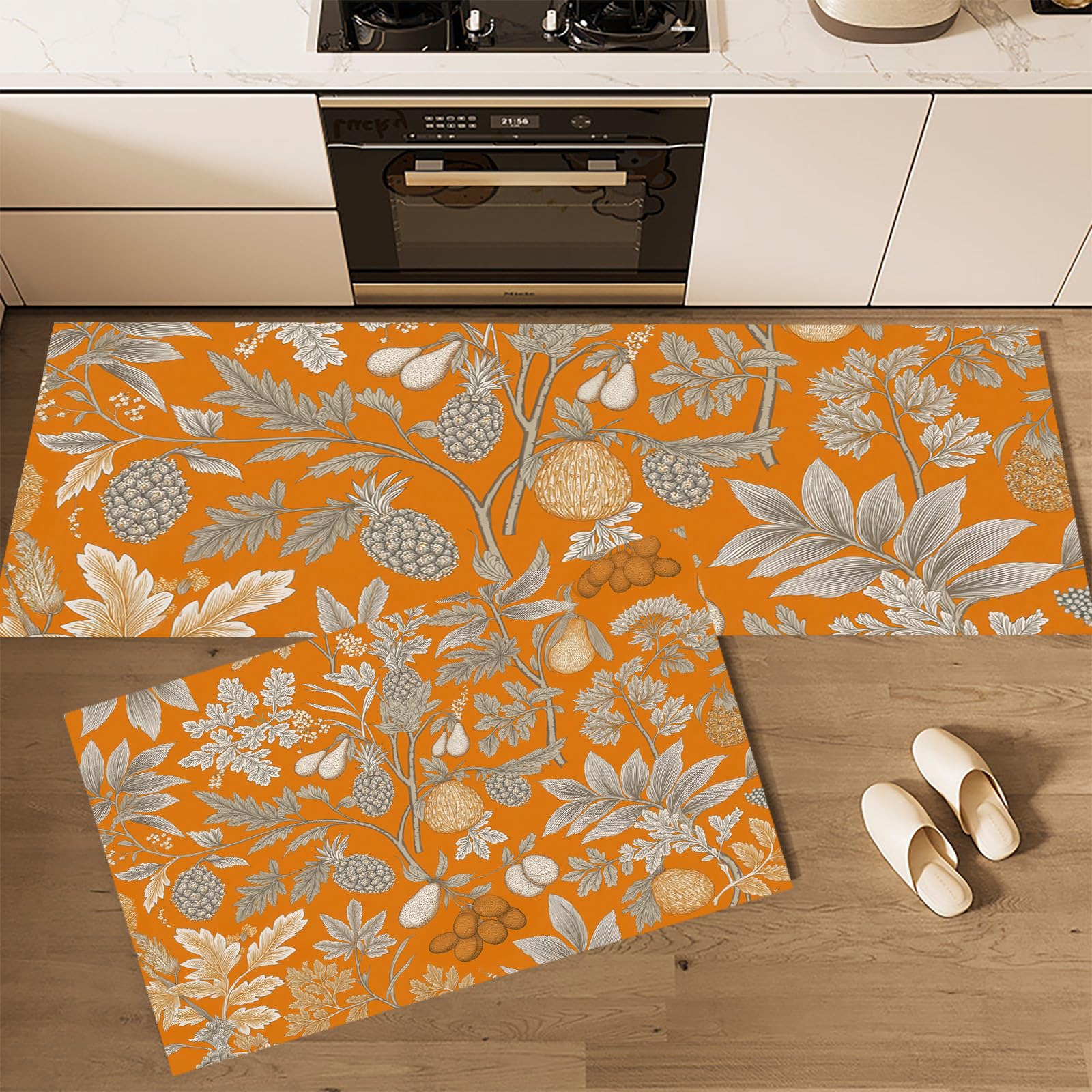 Alfombra lavable con base antideslizante: juego de 2 alfombras de cocina color naranja