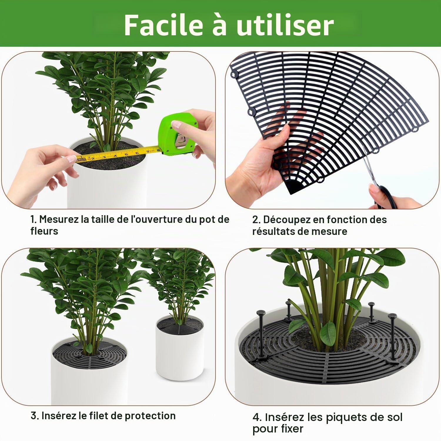 Grille Protection Plante 2pcs Protection Plante Chat 52cm Pot de Fleurs Grille Environnement Protections Plantes Interieur Chat Non Toxique Pour Protéger les Enfants et les Animaux Domestiques