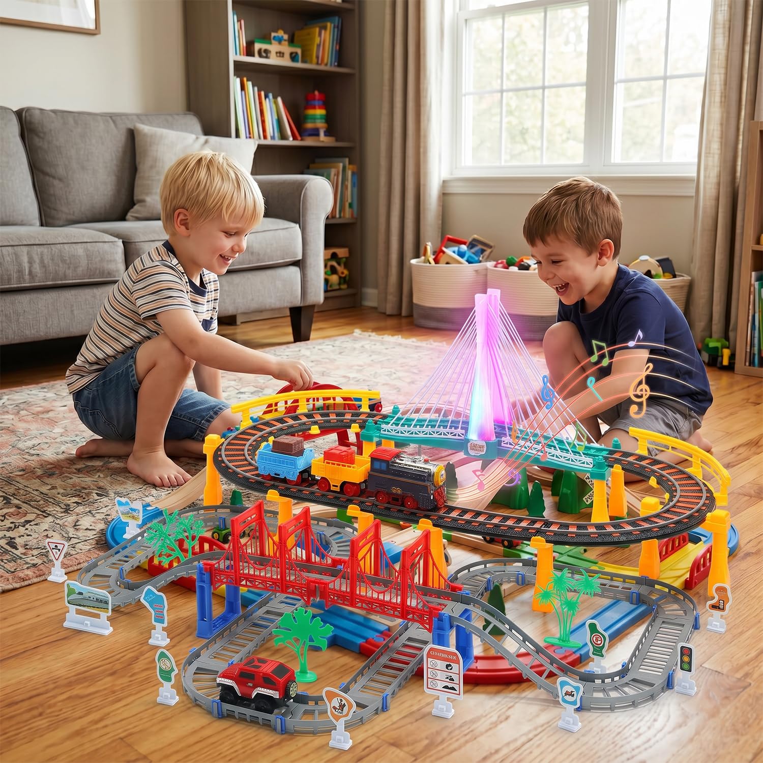 HOLYFUN Treno Set Giocattoli, Rotaie Auto Giocattoli, Ferrovia Set di Gioco per 3-8 Anni, Neonati, Bambini